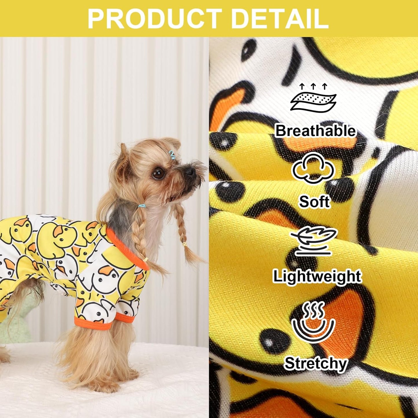 Dog Pajamas Pjs Spring Summer Dog Clothes for Small Dogs Girl - Boy - Small Size Dogs, Soft Stretchy Puppy Clothes Doggie Onesies Cat Pet Jammies Outfit Duck Yellow