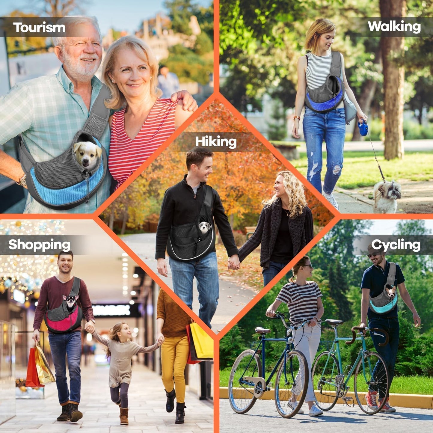 YUDODO Pet Sling Carrier for Small Dogs & Cats – Hands-Free Puppy Carrier with Safety Hook, Large Zipper Pocket, Soft Breathable Mesh, Adjustable Strap & Reflective Strip (Gray 1.0 M)