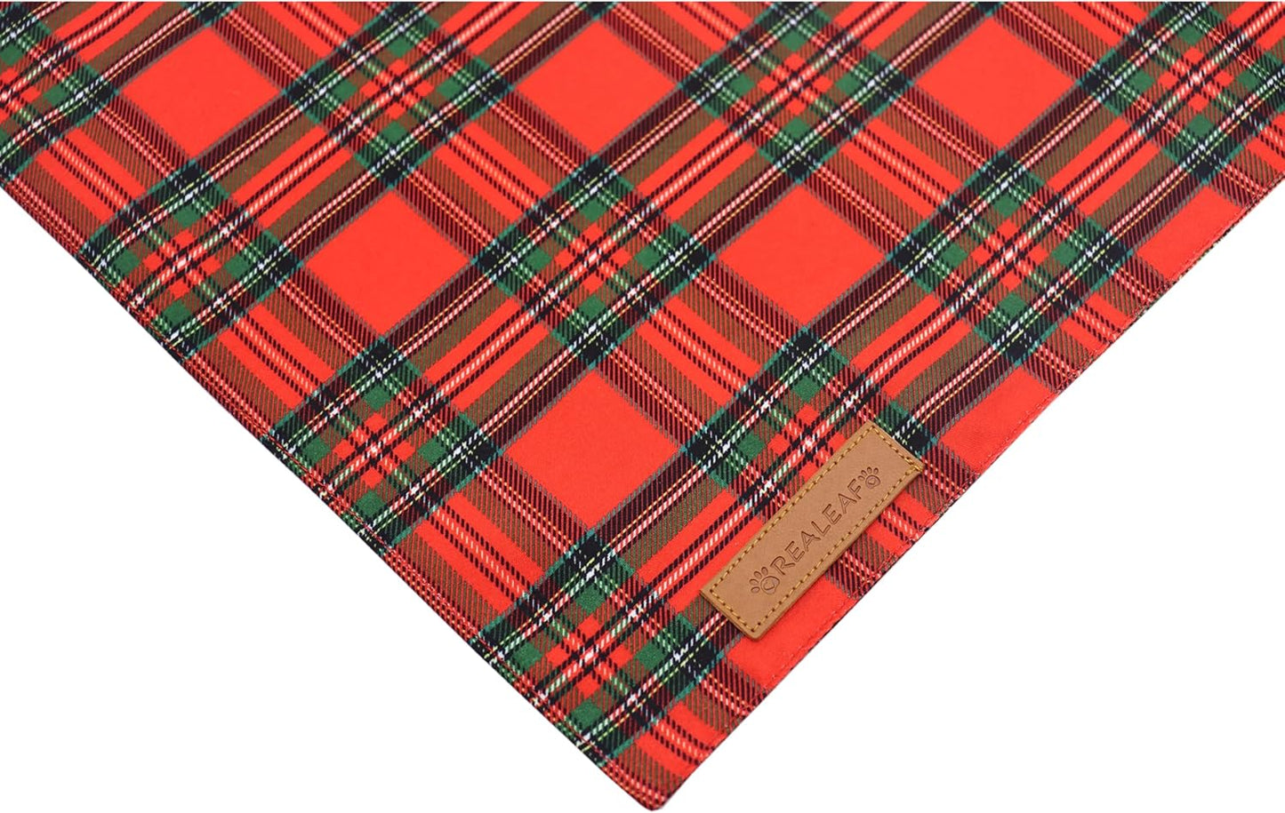 Realeaf Christmas Dog Bandanas 2 Pack, Reversible Red Green Plaid Dog Scarf, Xmas Pet Bandana for Boy and Girl, Premium Durable Fabric, Holiday Check Bandana for Medium and Large Dogs Pets (Large)