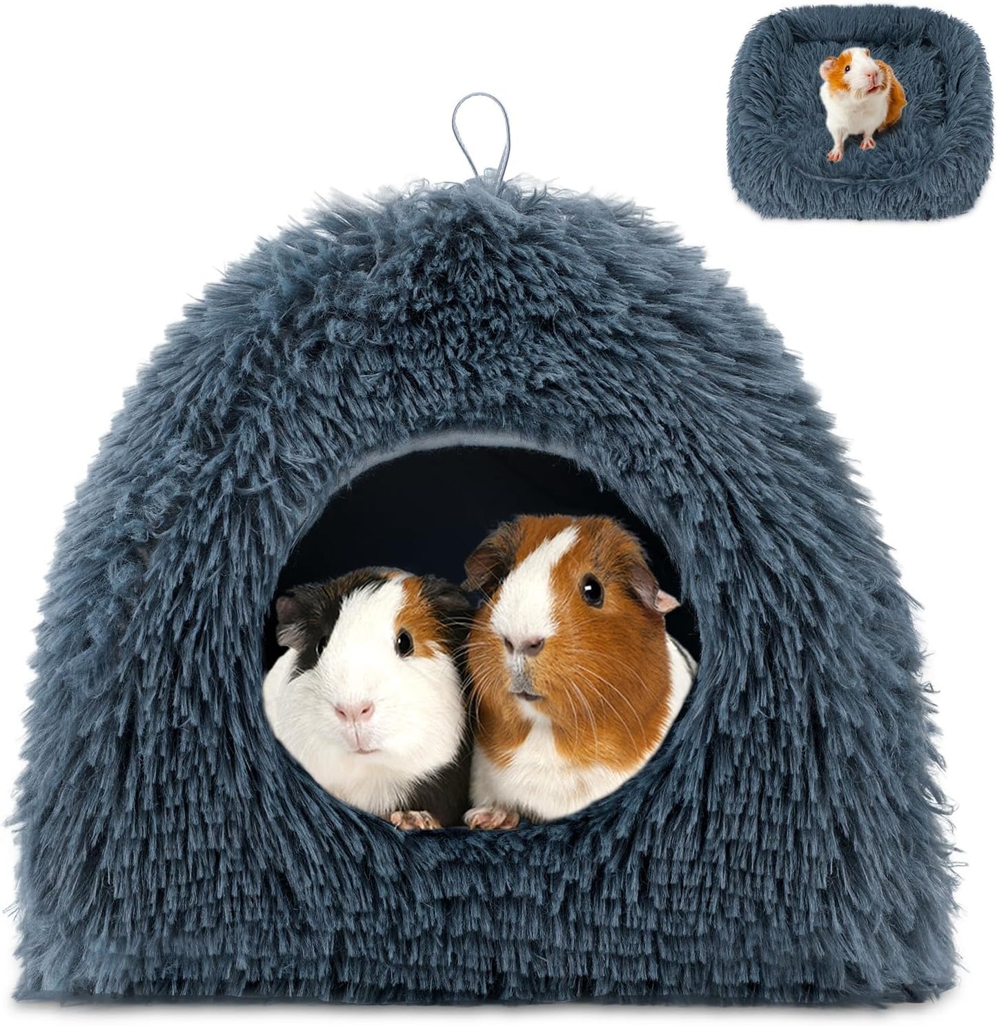 YUEPET Guinea Pig Bed Plush Calming Hideout, Warm Rabbit Hide for Hamsters Hedgehogs Ferrets Dwarf Rabbits and Other Small Animals(Dark Grey)