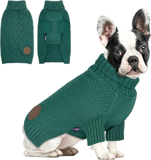 cyeollo Dog Sweater Pullover Turtleneck for Dogs, Classic Knitwear Fall Winter Cold Weather Dog Clothes Warm Pet Apparel Small Medium Large Dog Sweaters, Green XL