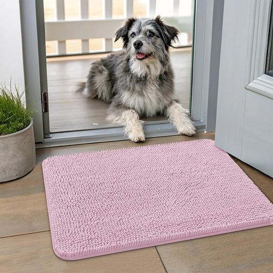 Smiry Dog Door Mat for Muddy Paws 24x16, Absorbs Moisture and Dirt Doormat, Non-Slip Washable Quick Dry Chenille Front Door Mat Indoor Entrance, Entryway Carpet for Inside Floor, Dusty Rose