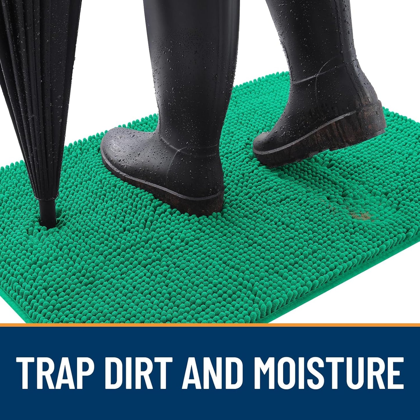 OLANLY Dog Door Mat for Muddy Paws 24x16, Absorbs Moisture and Dirt, Absorbent Non-Slip Washable Doormat, Quick Dry Chenille Mud Mat, Entry Indoor Entryway Carpet for Inside Floor, Emerald Green