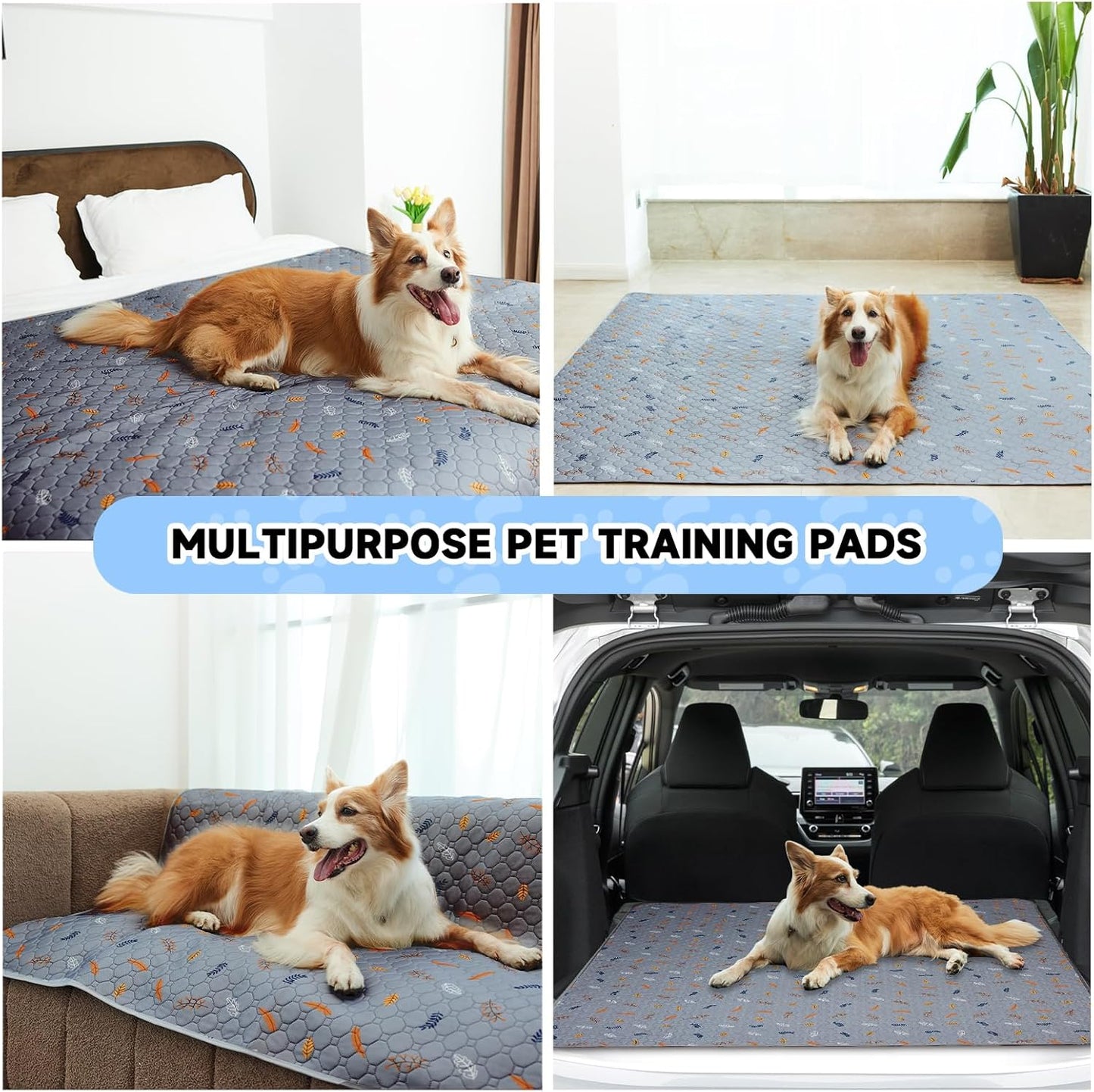 Sunheir Washable Pee Mats for Dogs - Large 48" x 48" 2-Pack Reusable Puppy Pads, Absorb Dog Mats, Whelping Pad, Non-Slip, Protects Urine Leakage (Light Grey, 48x48)