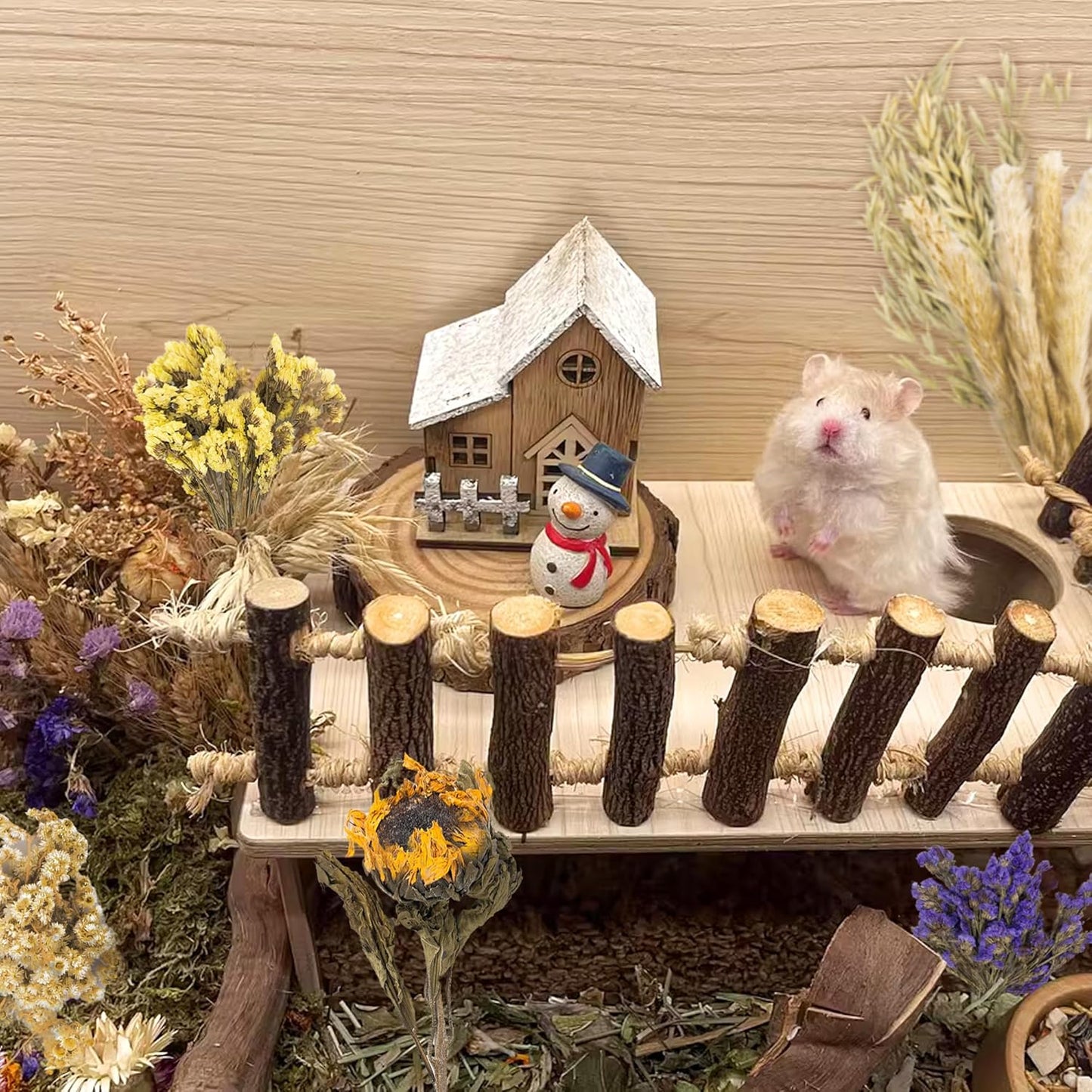 Natural Ear of Grain Flower&Herb Bedding Mate Habitat Decor, Adding Fun Hamster Accessories for Hamsters Gerbils Lemming