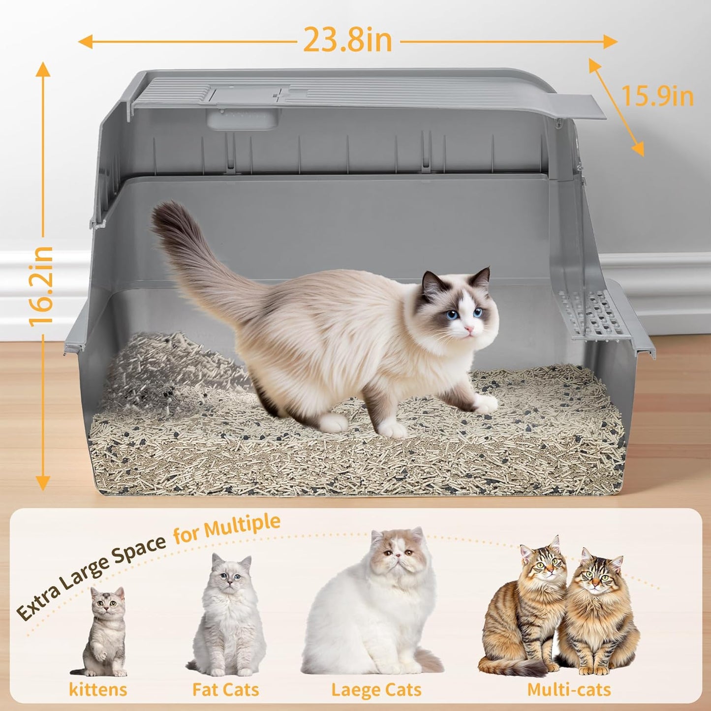 Stainless Steel Litter Box with Lid, XL Extra Large Cat Litter Box, Enclosed Metal Litter Pan with High Sided Enclosure & Scoop, Anti Leakage, Easy to Clean, Odor Control(Grey)