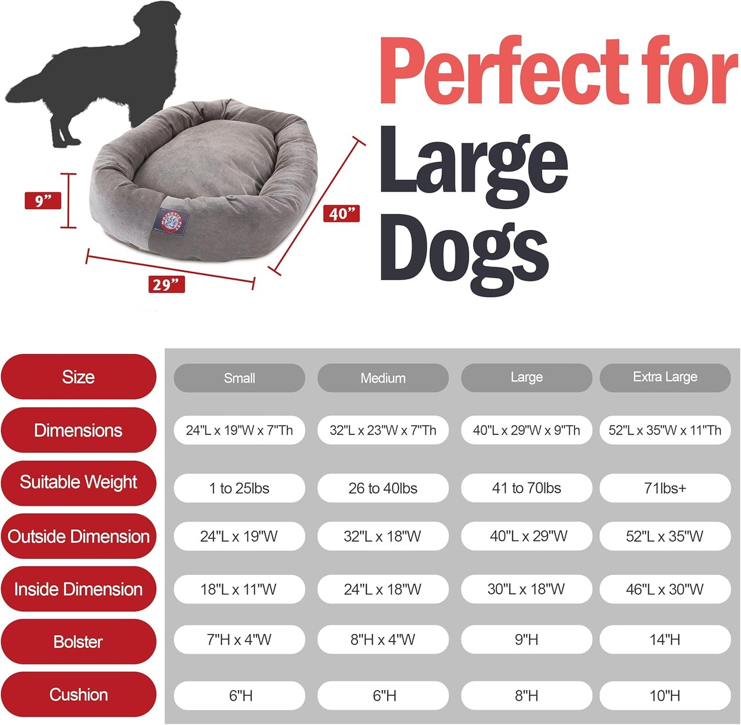 Majestic Pet 40 Inch Micro Velvet Calming Dog Bed Washable – Cozy Soft Round Dog Bed with Spine for Head Support - Fluffy Donut Dog Bed 40x29x9 (inch) – Round Pet Bed Large - Vintage