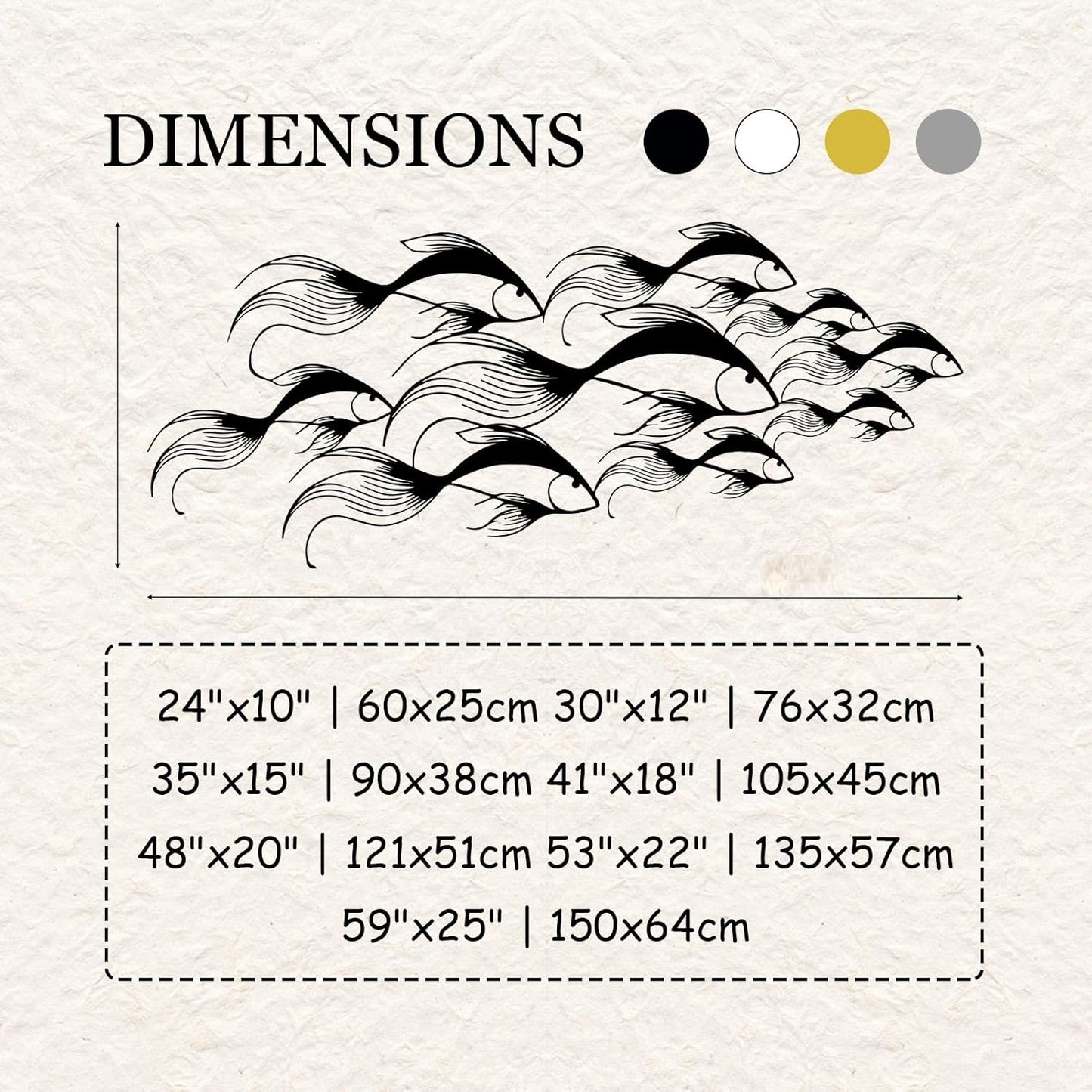 School of Fish Metal Wall Art, Metal Fish Wall Decor, Sea Life Wall Art, Large Nautical Wall Hanging, Modern Beach House Wall Decor, Ocean Themed Artwork for Bathroom (Silver, 24"x10" | 60x25cm)