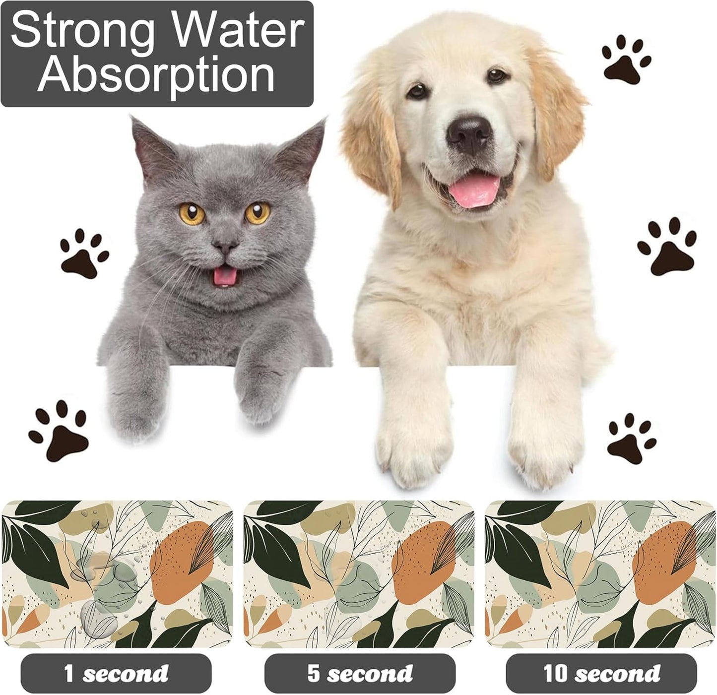 Abstract Boho Leaves Dog Food Mat-Absorbent Pet Feeding Mat for Food and Water Bowl, Quick Dry Dog Placemat with Rubber Backing-No Stains Pet Supplies for Messy Drinkers 16"x24"