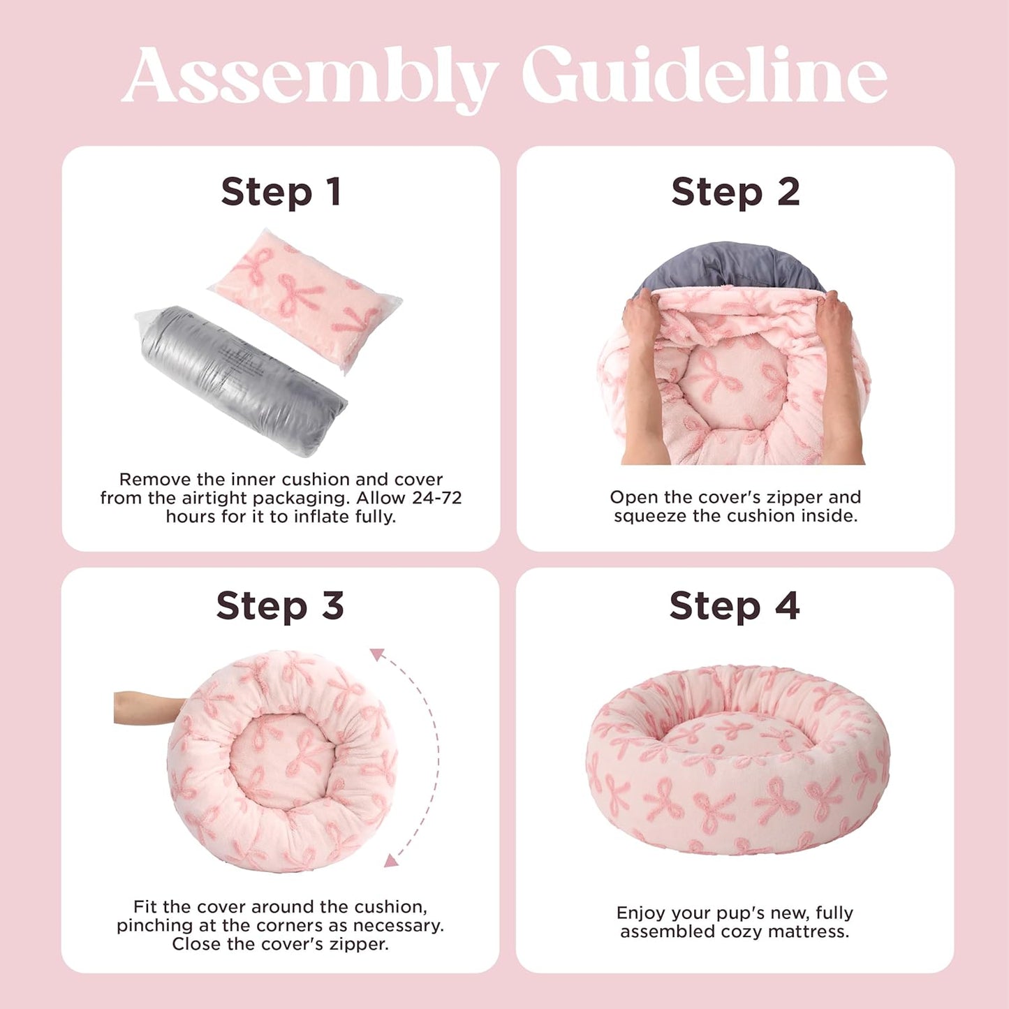 LE SURE Donut Small Dog Bed - Round Cat Beds for Indoor Cats Anti-Anxiety Calming Pet Beds, Washable Cute Modern Beds with Teddy Sherpa Plush & Anti Slip Bottom, 23 Inch, Pink Taffy