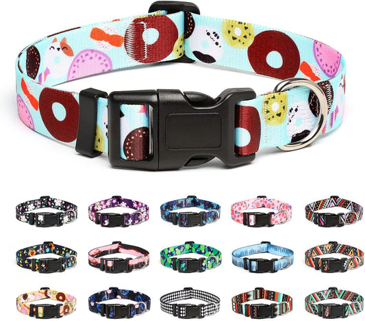 Mercano Adjustable Dog Collar - Special Design Patterns, Soft Nylon Comfortable Durable Pet Collar for Small Medium Large Dogs (L, Blue Cookie)