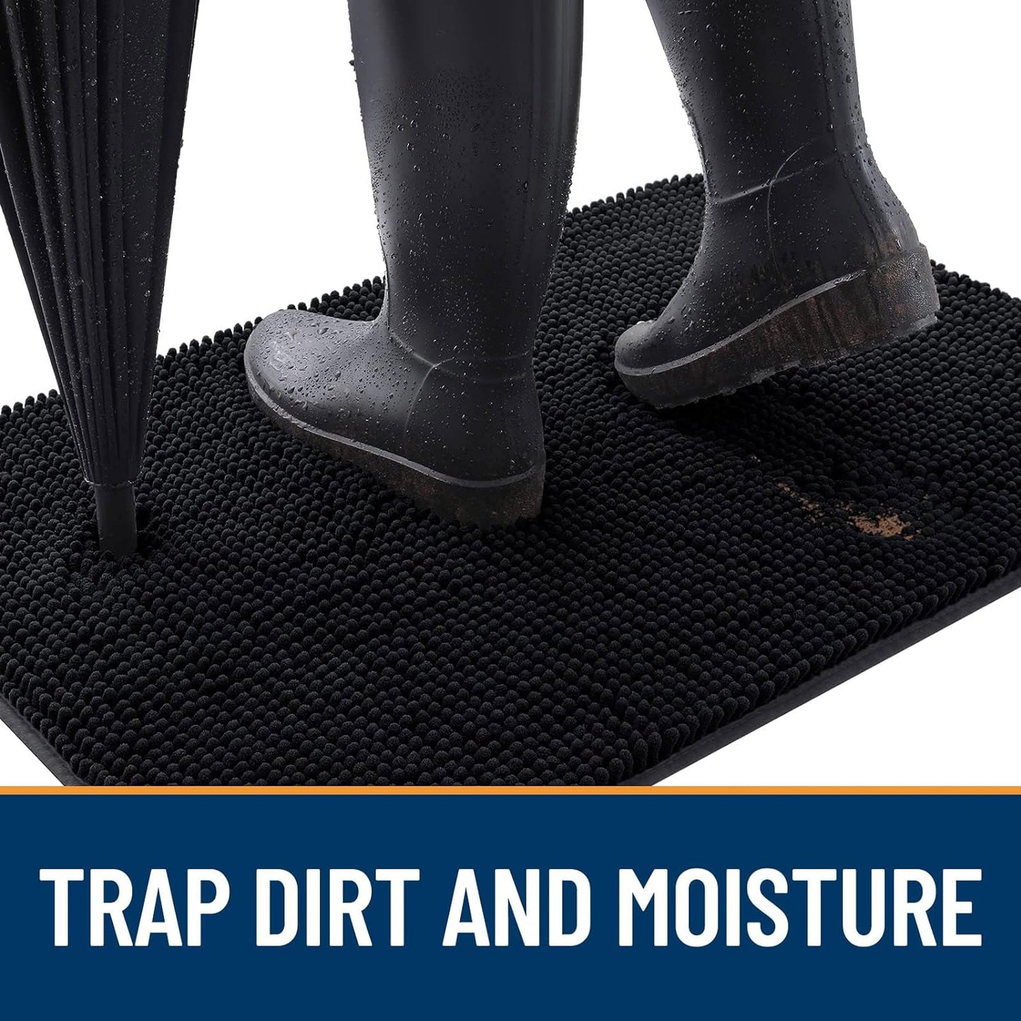 OLANLY Dog Door Mat for Muddy Paws 54x32, Absorbs Moisture and Dirt, Absorbent Non-Slip Washable Doormat, Quick Dry Chenille Mud Mat for Dogs, Entry Indoor Entryway Carpet for Inside Floor, Black