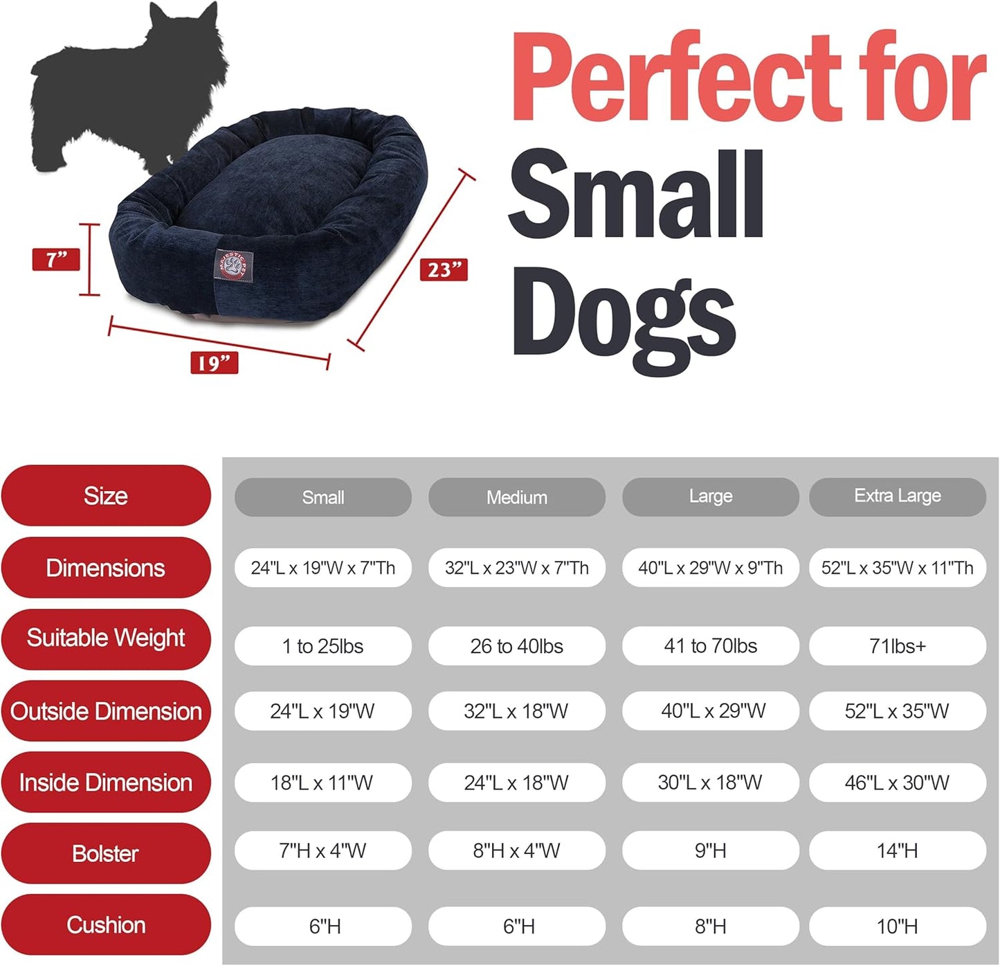 Majestic Pet 24 Inch Micro Velvet Calming Dog Bed Washable 24x19x7 (inch) – Cozy Soft Round Donut Dog Bed with Spine for Head Support - Pet Bed Small – Navy (2025)