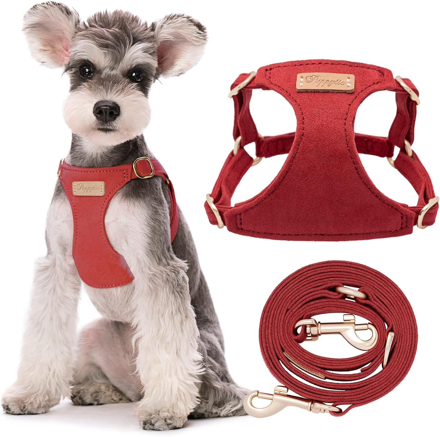 Puppytie No Pull Small Dog Harness with Multifunction Dog Leash,Lightweight Soft Adjustable No Choke Escape Proof Pet Harness Vest Pet Harness Vest,red Hawthorn,S