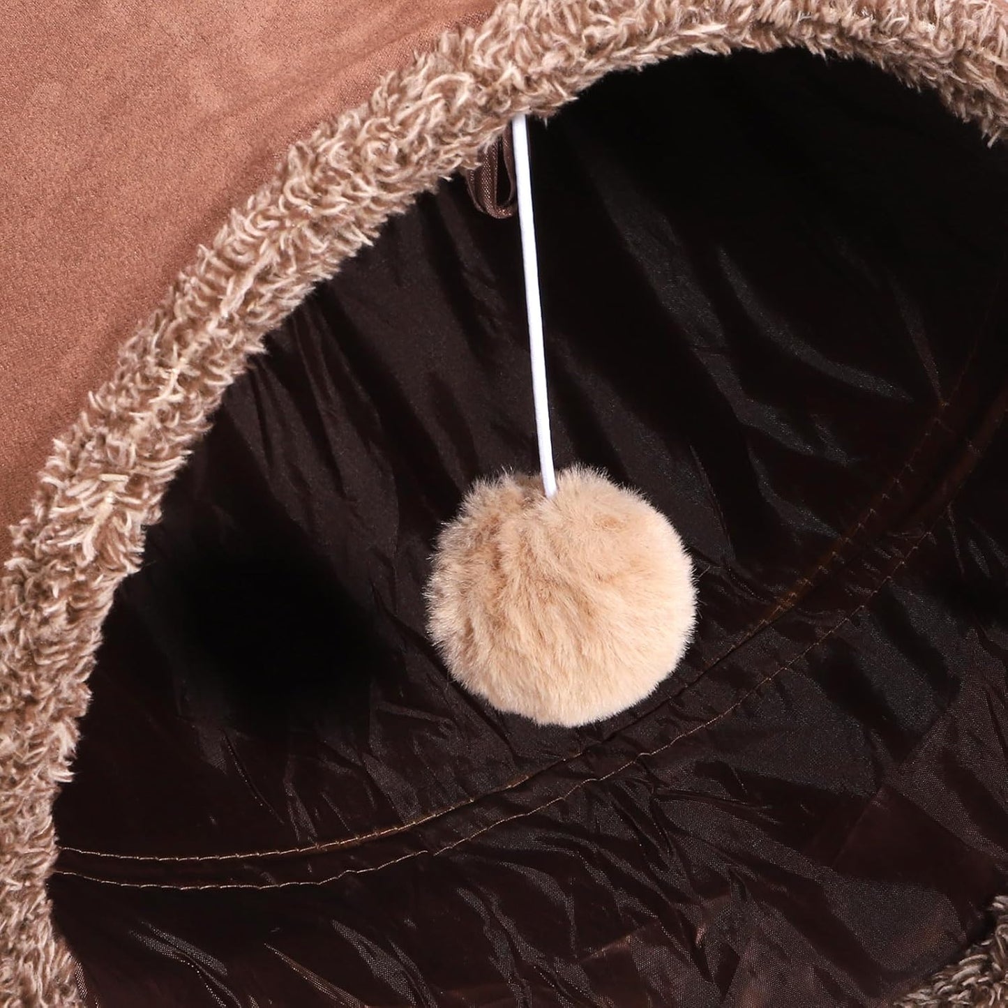 ZENFUN 51"x 12" Collasiple Cat Play Tunnel, Cats Tubes and Tunnels, Cat Foldable Hide and Seek Tunnel Toy, Brown Suede Pet Tube Toy for Rabbits, Ferrets, Puppy, Diameter 12 Inch