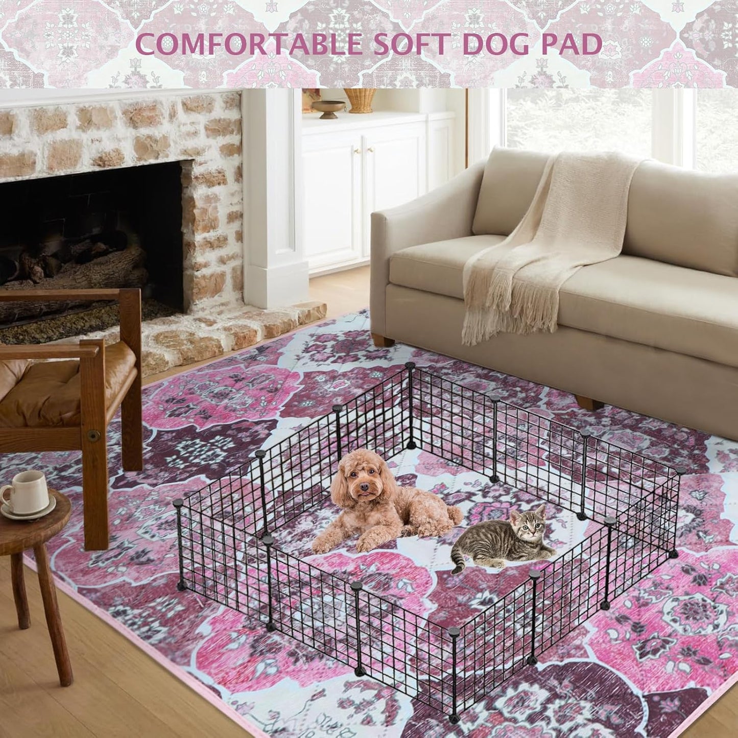 IEUUMLER Washable Pee Pads for Dogs, 1 Pack Reusable Pee Pads for Dogs Non-Slip Grip, Super Absorbent Waterproof Puppy Pads for Potty Training, Playpen, Crate, Whelping Box EU011 Pink, 48x48