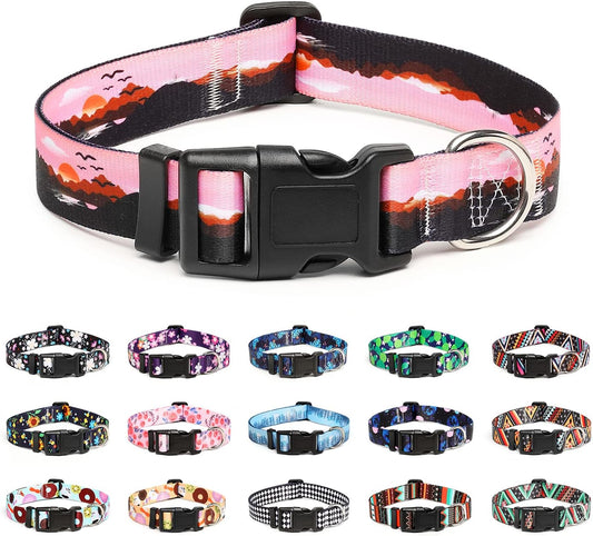 Mercano Adjustable Dog Collar - Special Design Patterns, Soft Nylon Comfortable Durable Pet Collar for Small Medium Large Dogs (S, Sunset)