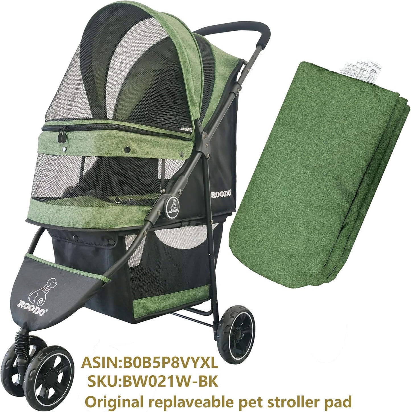 ROODO Pet Stroller Inner Pad for Exclusive Use,Original,Replaceable,Easy to Clean,Set of 3 pc(Green)