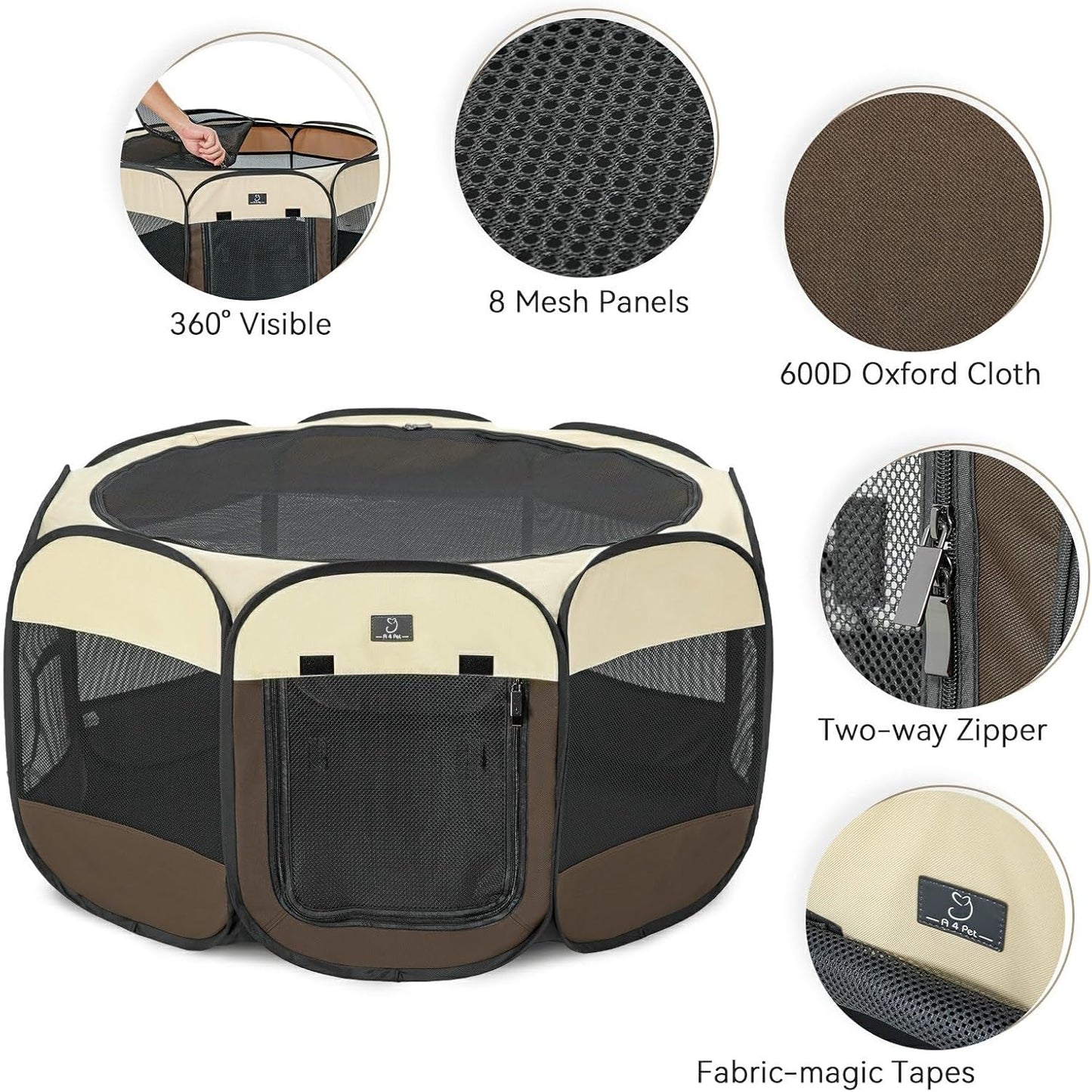 A 4 Pet PortablePet Playpen for Small Dogs, 27" Foldable Small Playpens for Puppy/Cat/Rabbit/Chick, Indoor Cat Playpen with Removable Zipper & Mesh Panel(11”W × 7.5”H)