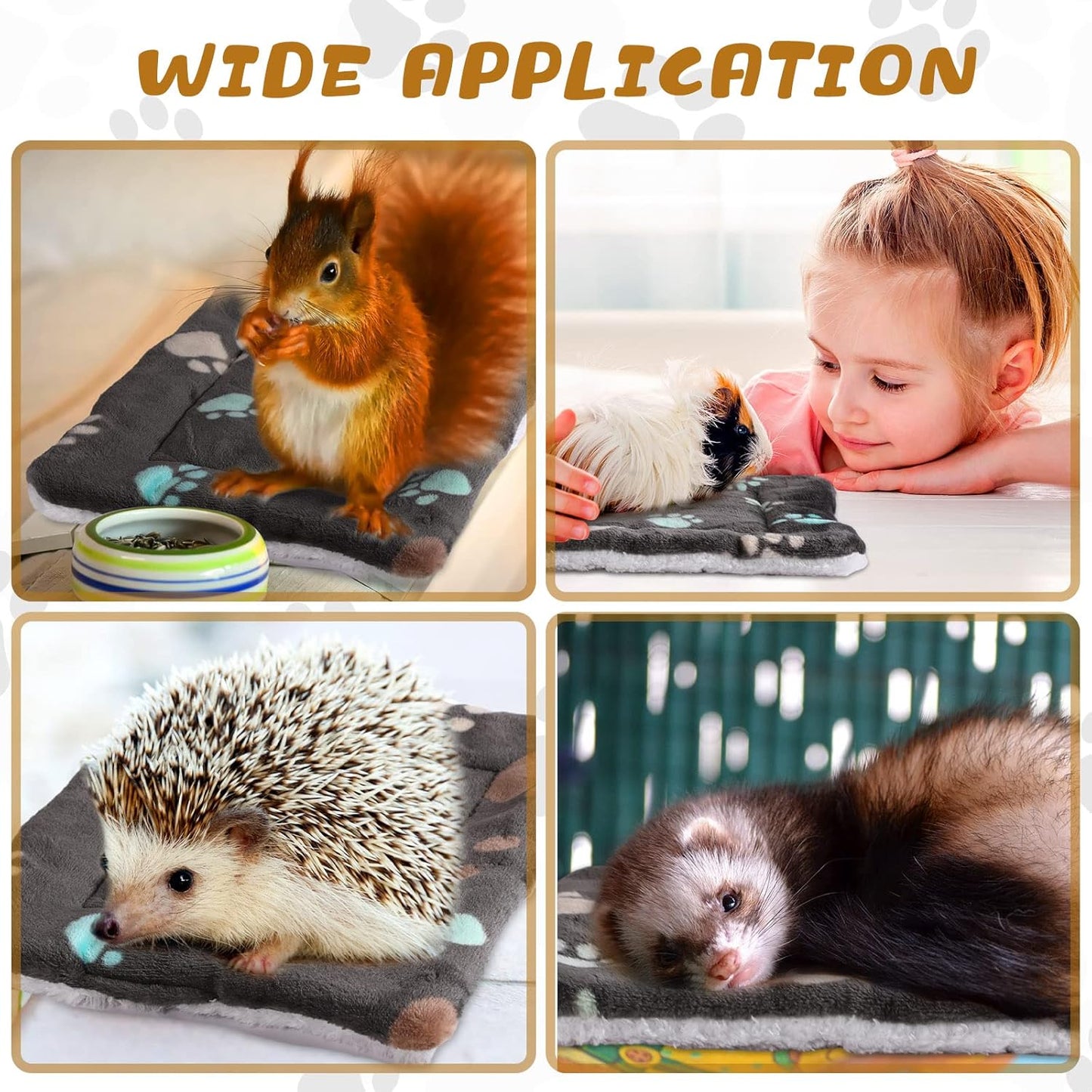 4 Pack Ultra Soft Dog Cat Bed Mat with Cute Prints Reversible Fleece Dog Crate Kennel Pad Cozy Washable Thickened Hamster Guinea Pig Pet Bed Mat for Small Animals(13 x 10 Inches,Black)