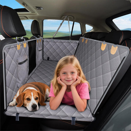 Back Seat Extender for Dog, Waterproof Dog Car Seat Cover for Back Seat, Hard Bottom Car Seat Cover, Large Space Hammock for Full-Size Crewcab Trucks, Pet Seat Cover Holds 450lbs(Grey)