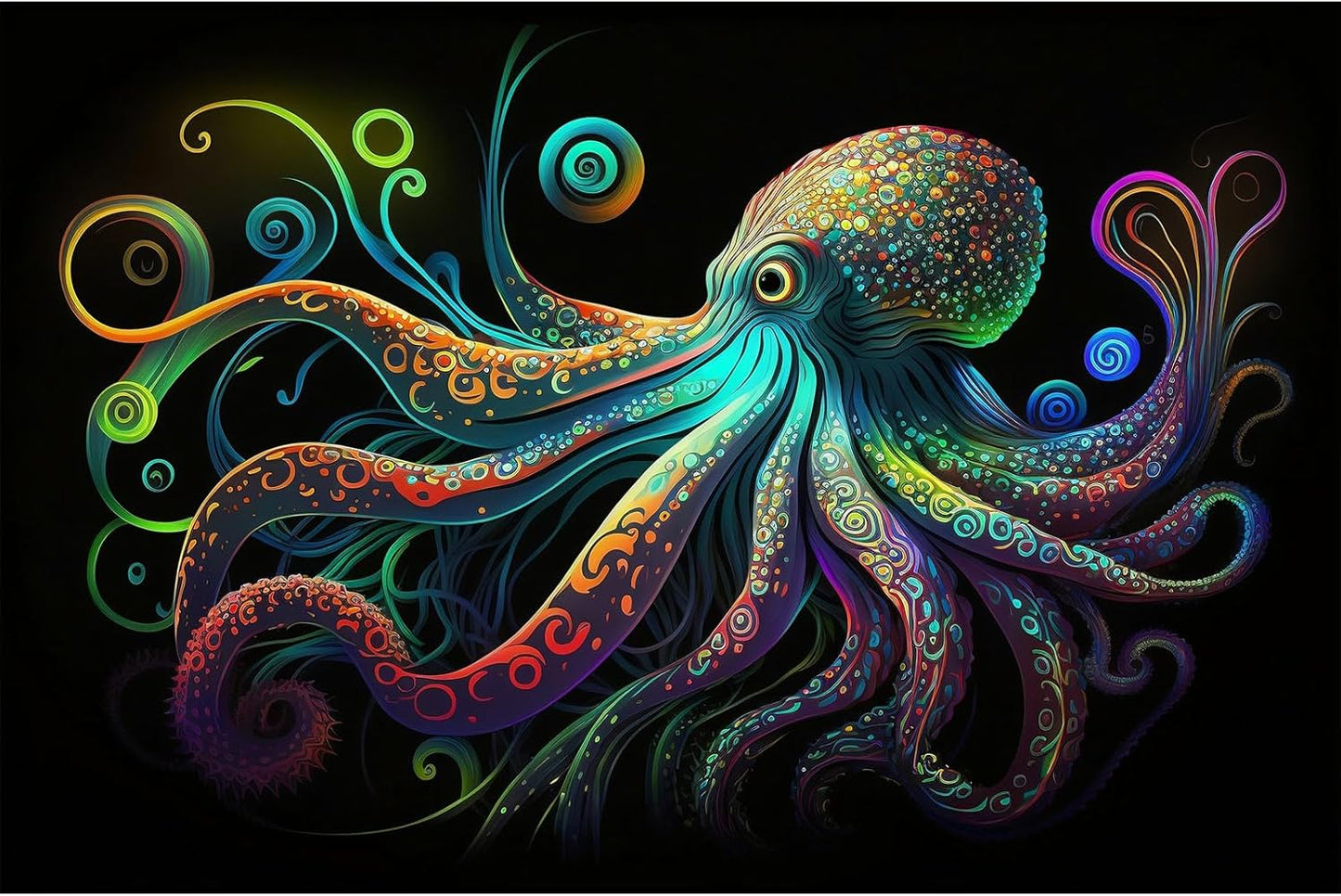 Octopus Aquarium Background Exquisite Colorful Octopus Terrarium Background Glowing Octopus on Black Background Fish Tank Backdrop Octopus Backdrops Poster Wallpaper Decorations Vinyl 36x18in