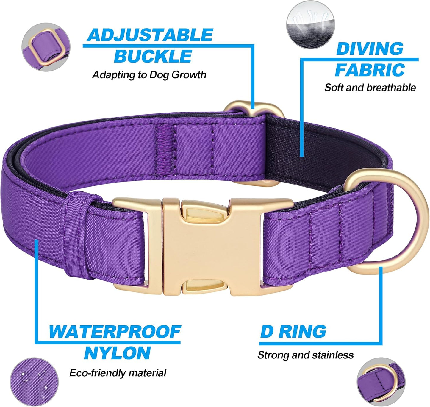 Didog Soft Padded Dog Collars for Small Dogs, Colorful and Durable Dog Collar with Quick Release Buckle, Light and Breathable for Daily Walking, Purple, S
