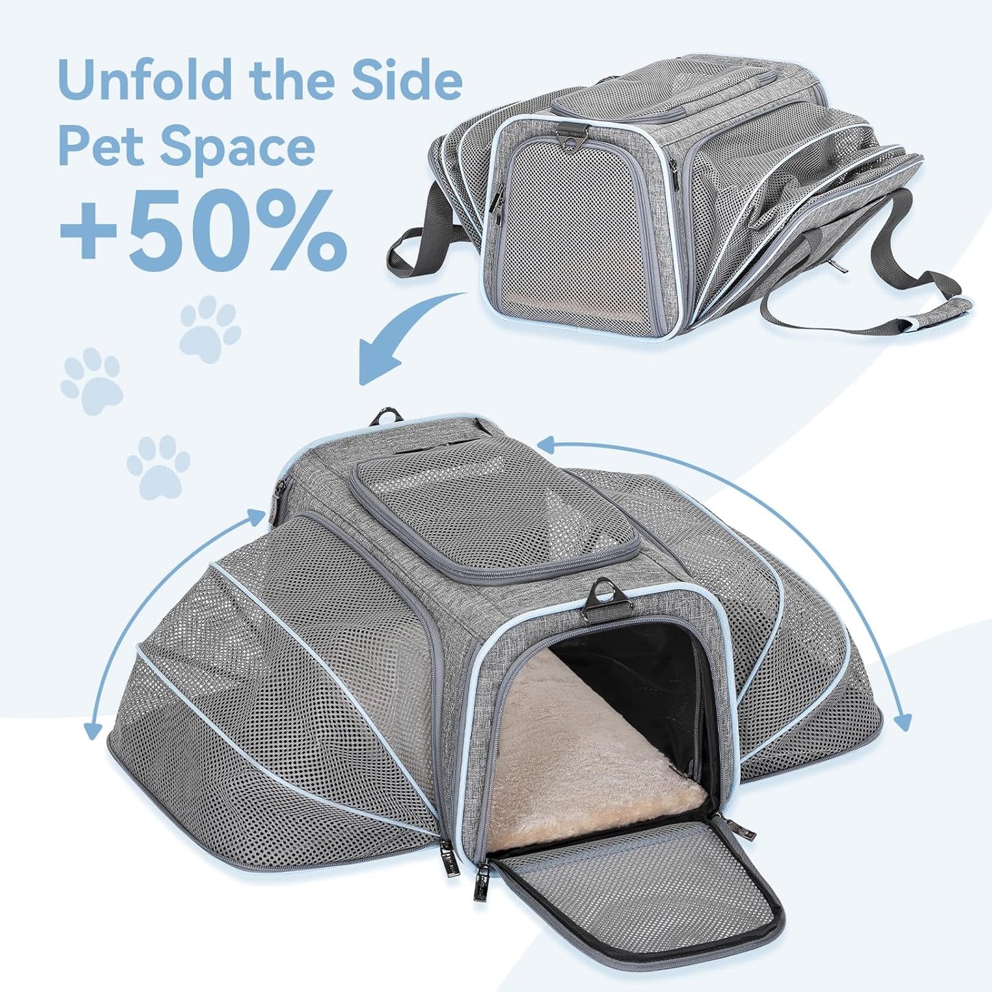 Petsfit Expandable Small Cat Carriers Dog Carrier, Airline Approved Soft-Sided Portable Washable Pet Travel Carrier with Two Extension Up to 9LB
