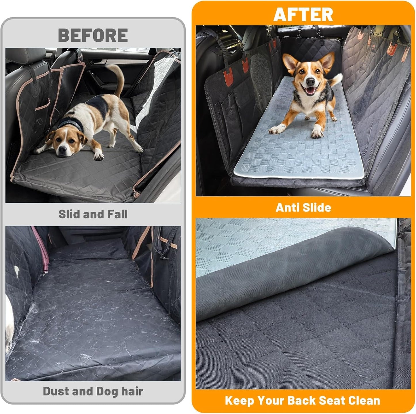 Non-Slip Pet Bed Mat for Back Seat Extender, Hair Resistant Dog Blanket for Hard Bottom Dog Car Seat Cover, Anti Slip Pet Linner Backseat Cover Deep Gray
