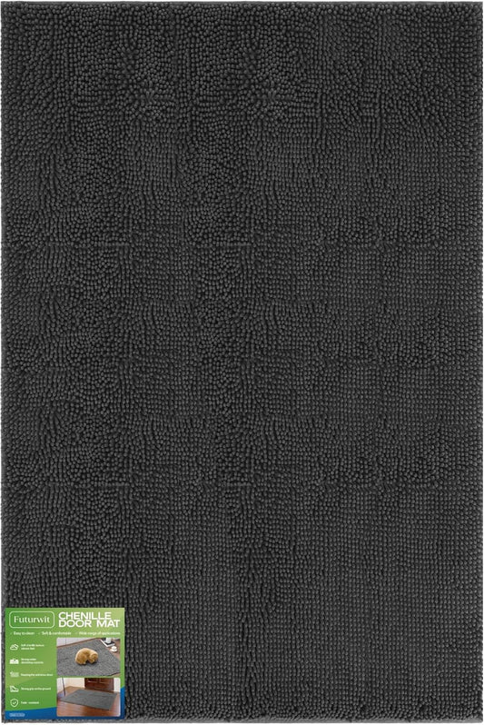 Dog Door Mat for Muddy Paws, 72" x 48" Chenille Absorbent Front Door Mat Inside, Large Runner Mud Mat for Dogs, Trap Dirt Washable Non Slip Outdoor Indoor Entrance Doormats, Grey