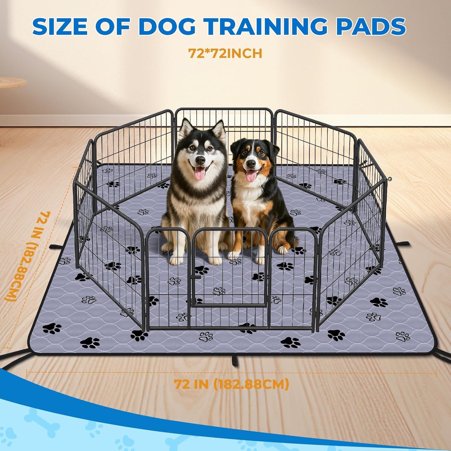 Fostanfly Washable Pee Pads for Dogs, 72"x72"-1 Pack Extra Large Reusable Potty Pads for Floor, Non-Slip Waterproof Pet Playpen Mat for Puppy/Senior Dog Whelping Incontinence