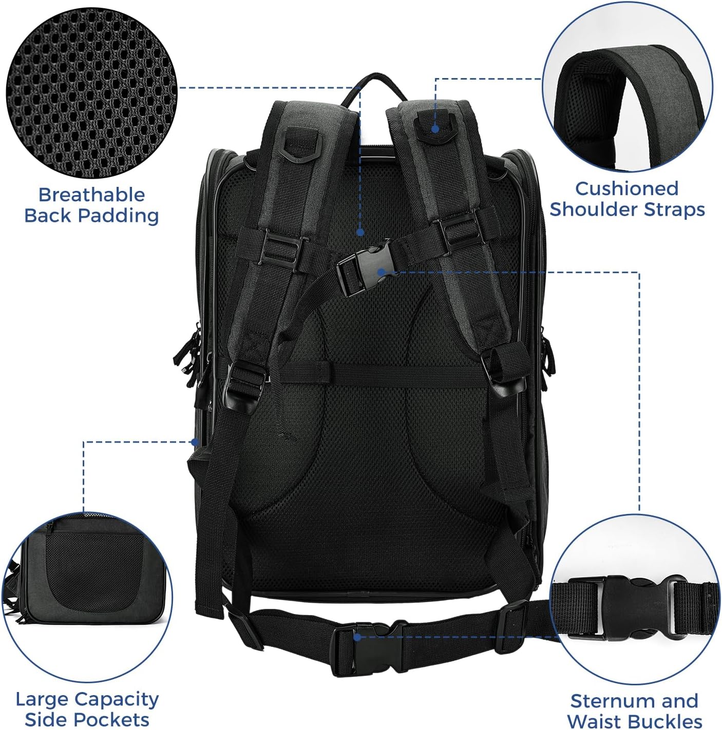 Apollo Walker Pet Carrier Backpack for Large/Small Cats and Dogs, Puppies, Safety Features and Cushion Back Support for Travel, Hiking, Outdoor Use (Black-Expandable)