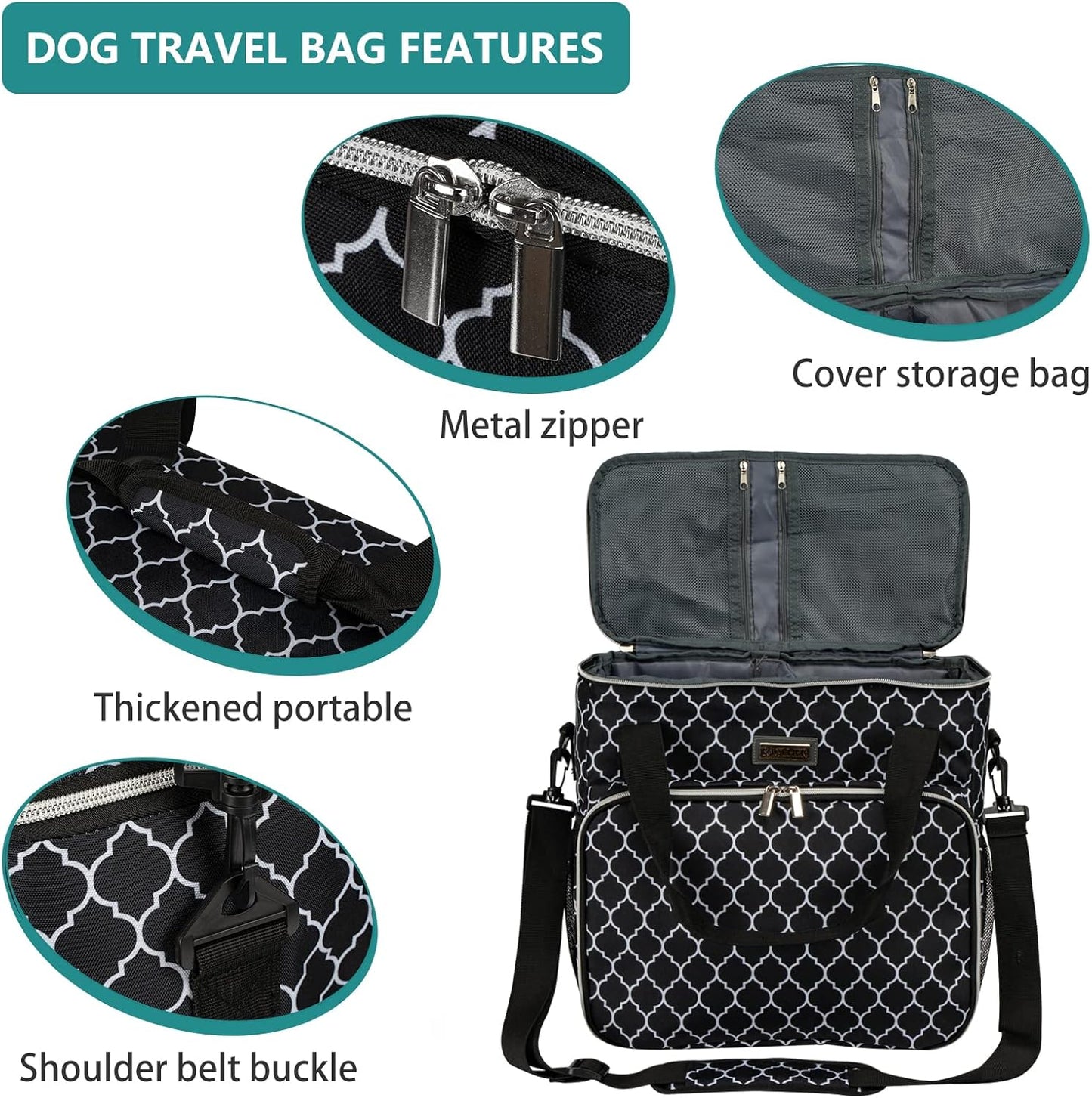 BAGLHER Dog Travel Bag, Pet Travel Bag (ALL Pet Travel Supplies), With 2 Pet Food Containers and 2 Collapsible Silicone Bowls; Essential Kits for Pet Travel DLblack