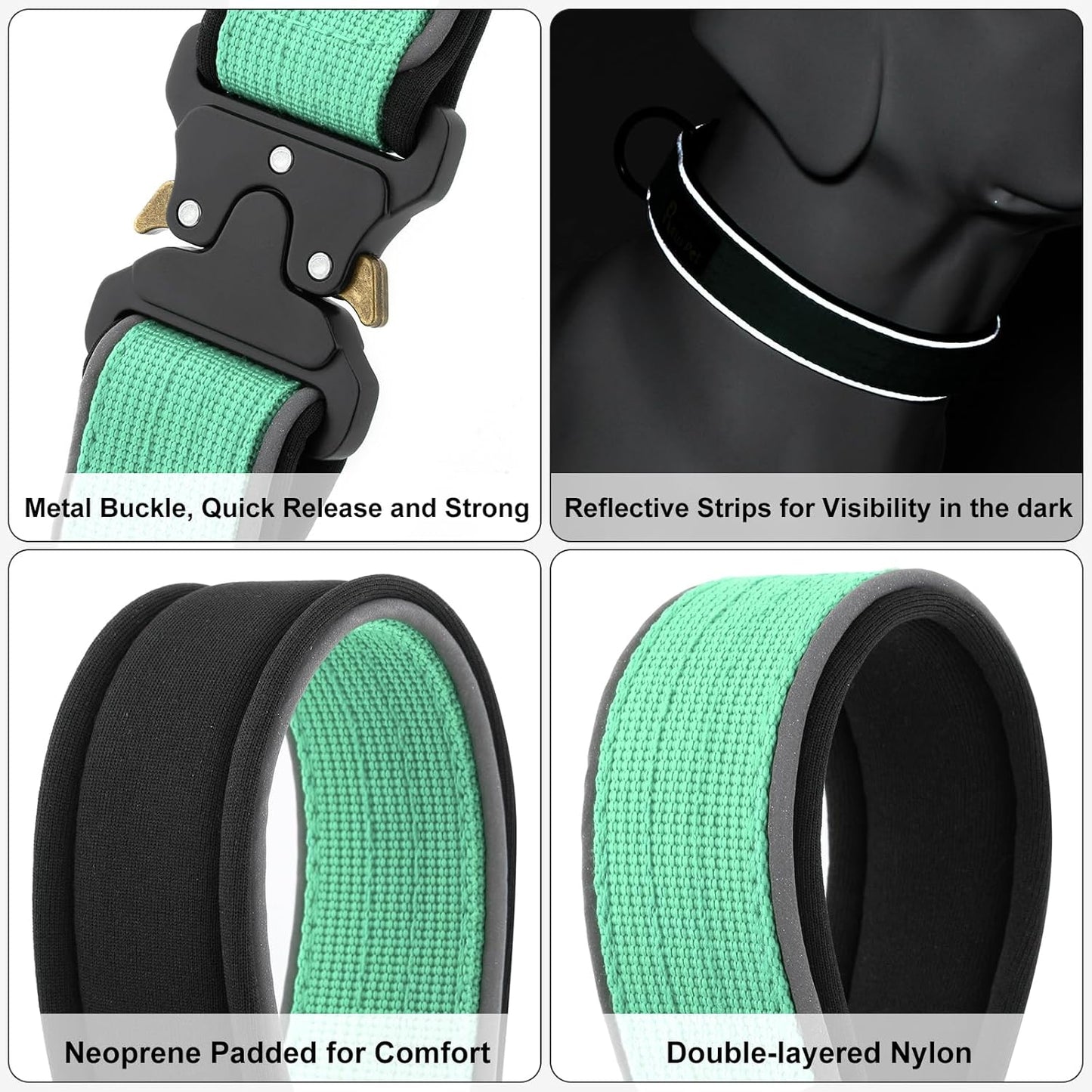 Plutus Pet Tactical Dog Collar, Reflective, Adjustable Heavy Duty Dog Collar, Soft Padded and Comfortable, for Small Medium and Large Dogs (Teal, S)