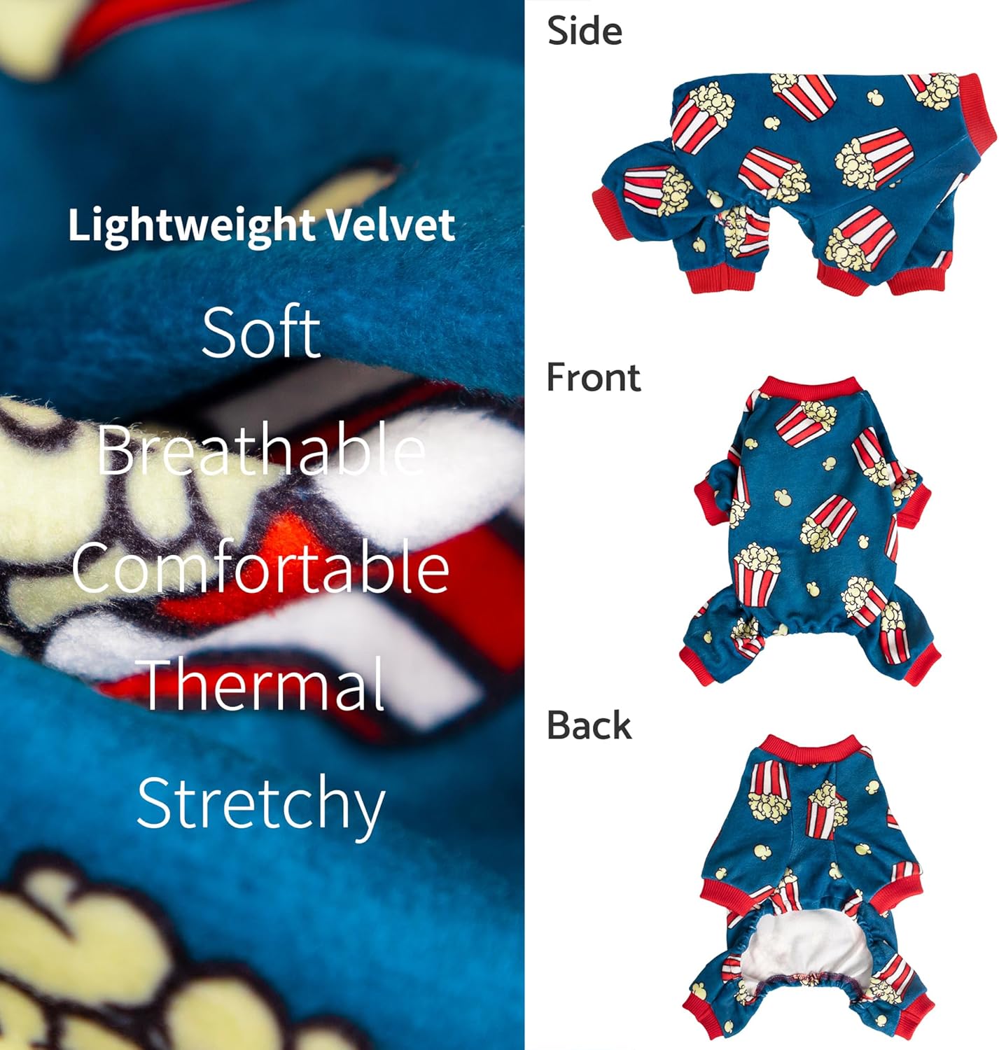 Fitwarm Popcorn Dog Pajamas, Funny Dog Clothes for Small Dogs Boy Girl, Fleece Pet Onesie with Feet, Blue, Red, White, Yellow, Small