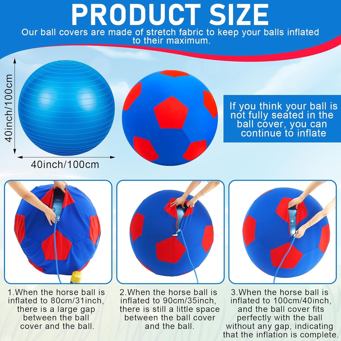 40inch Giant Herding Ball with Ball Cover Anti Burst Please Watch VCR for How to Inflation Horse Toys for Horses Stall Entertainment Play, Pump Included(Blue,Stylish)