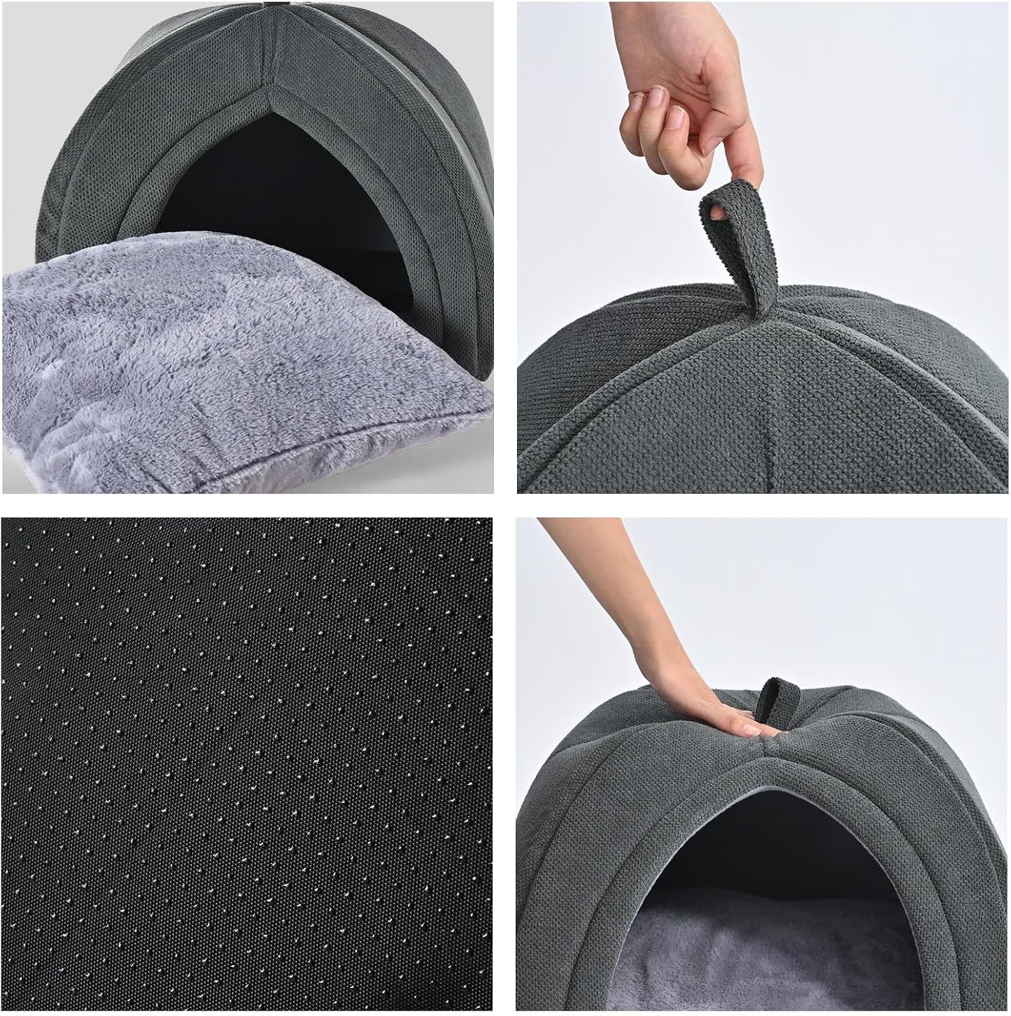 Amazon Basics Cat Cave Bed, 2-in-1 Foldable House for Indoor Cats, with Washable Cushion and Non-Slip Base, 15 x 15 Inches, Small