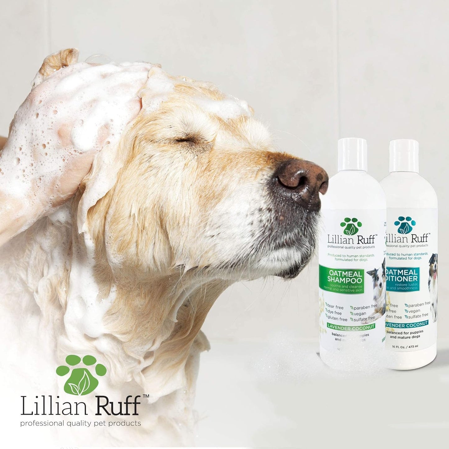Lillian Ruff Calming Oatmeal Pet Shampoo & Conditioner for Dry Skin & Itch Relief with Aloe & Hydrating Essential Oils - Replenish Moisture & Deodorize - Dog Shampoo & Conditioner for Sensitive Skin