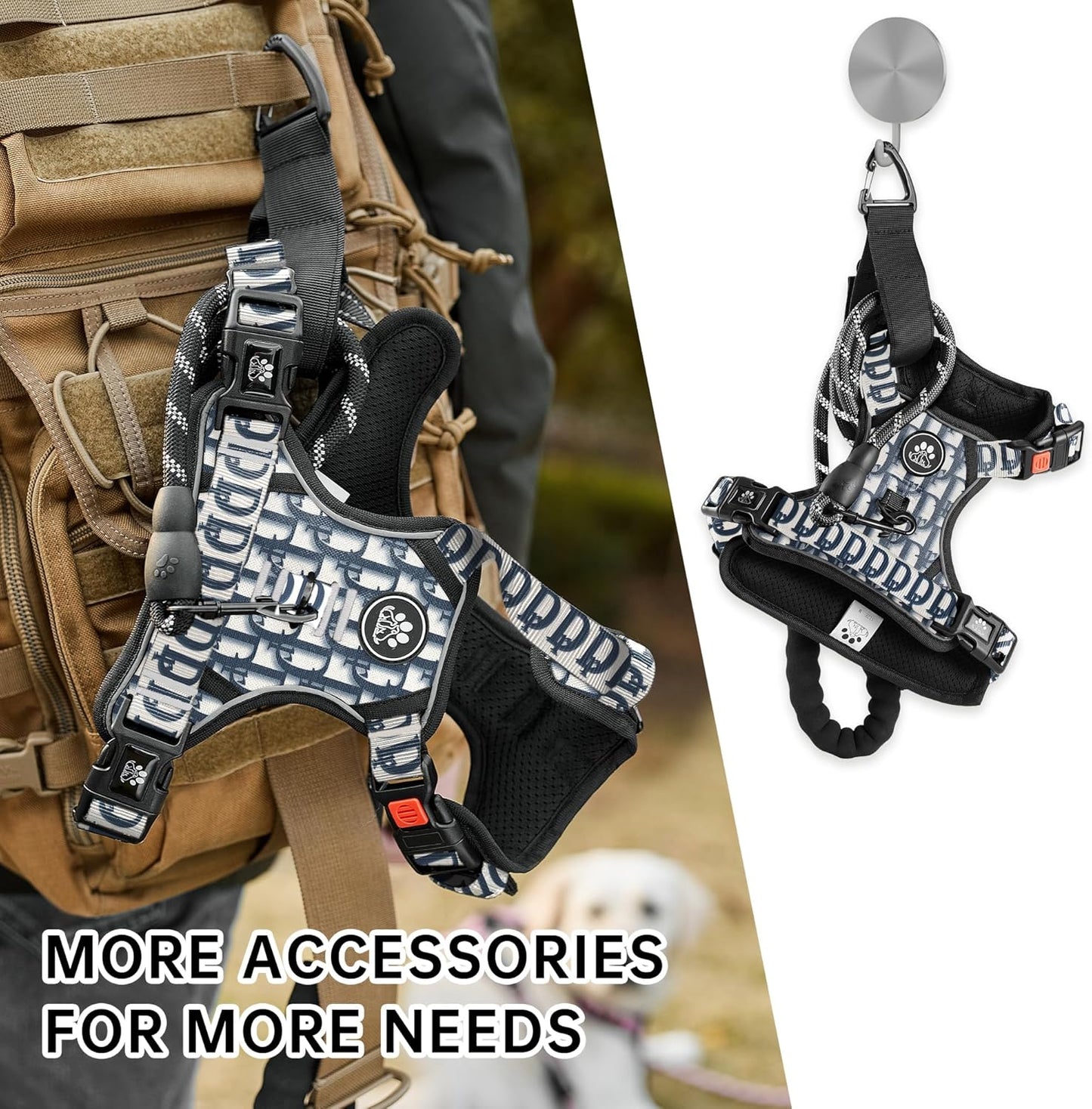 NESTROAD No Pull Dog Harness,Adjustable Oxford Dog Vest Harness with Leash,Reflective No-Choke Pet Harness with Easy Control Soft Handle for Large Dogs(Large,Vintage Blue)