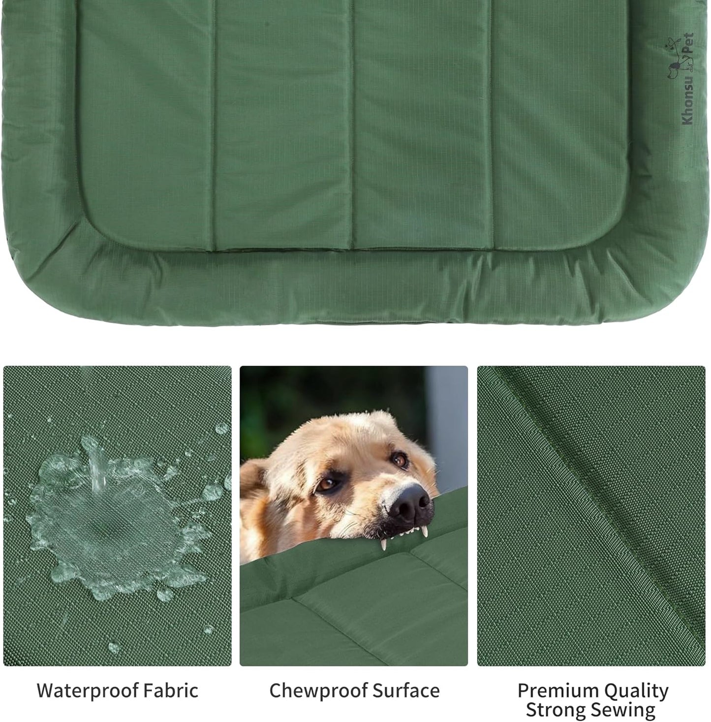 KHONSU PET Durable Dog Bed Tough and Tear Proof Dog Crate Bed, 800lbs Tear Strength PVC-Backed Waterproof Ped Bed Mat Indoor & Outdoor Use for Dogs up to 110 lbs