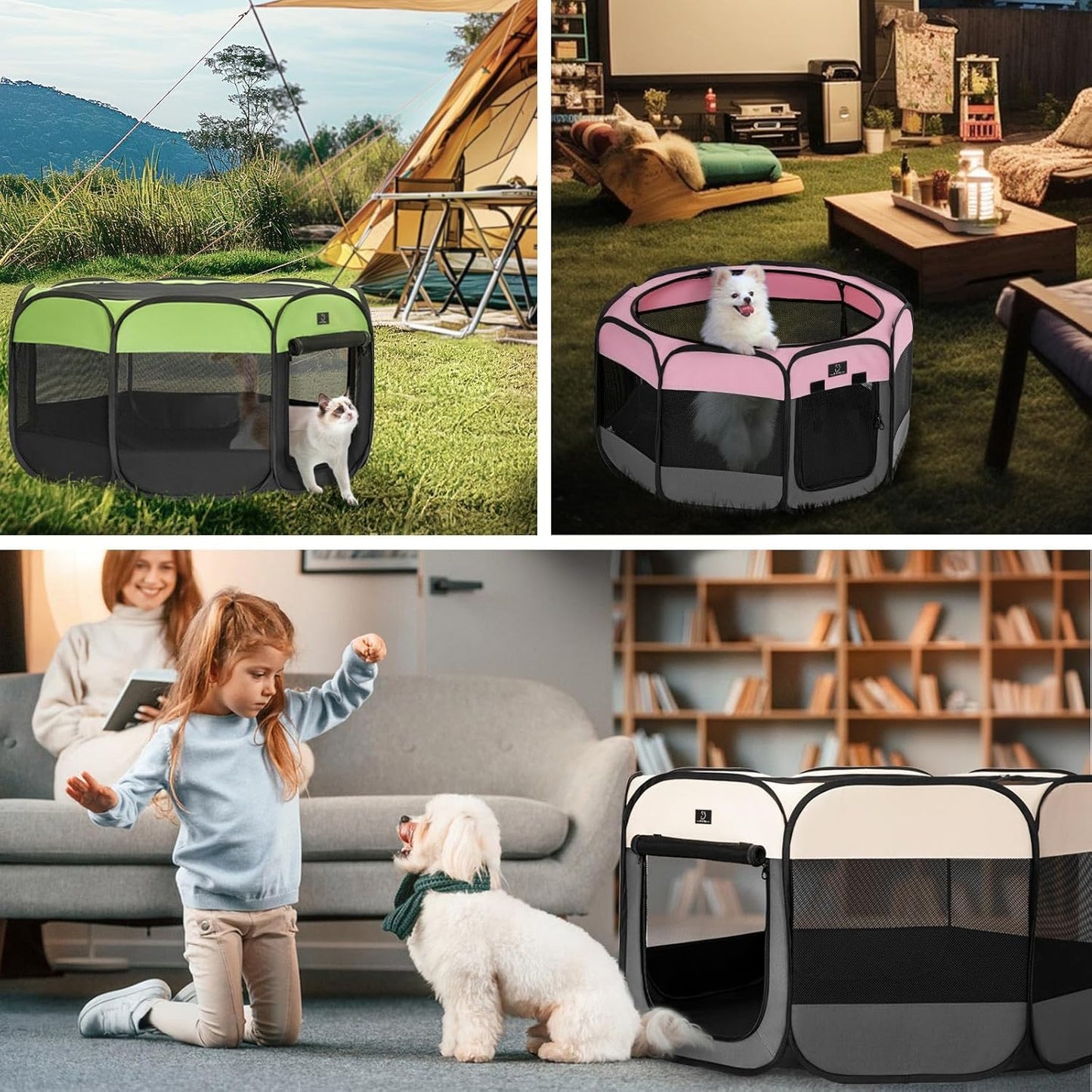 A4Pet Dog Playpen Indoor, 49” Portable Playpen with Bowl, Suitable for Puppies, Kittens, and Small Animals, Removable Zipper & Mesh Panel(16”W × 10”H)