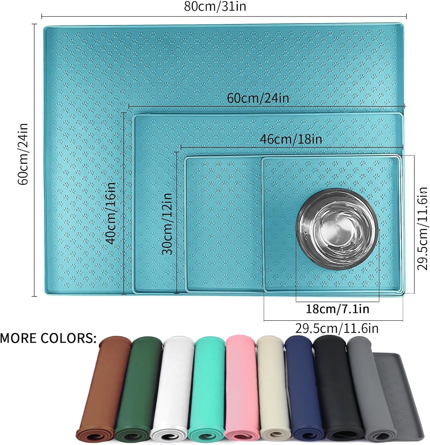 Ptlom Dog Food Mat Anti-Slip Bowl Mats for Food and Water, Waterproof Silicone Pet Placemat with High Raised Edges, Non-Slip Puppy Feeding Tray for Small, Medium Large Cats Dogs, Blue, 11.8"x11.8"