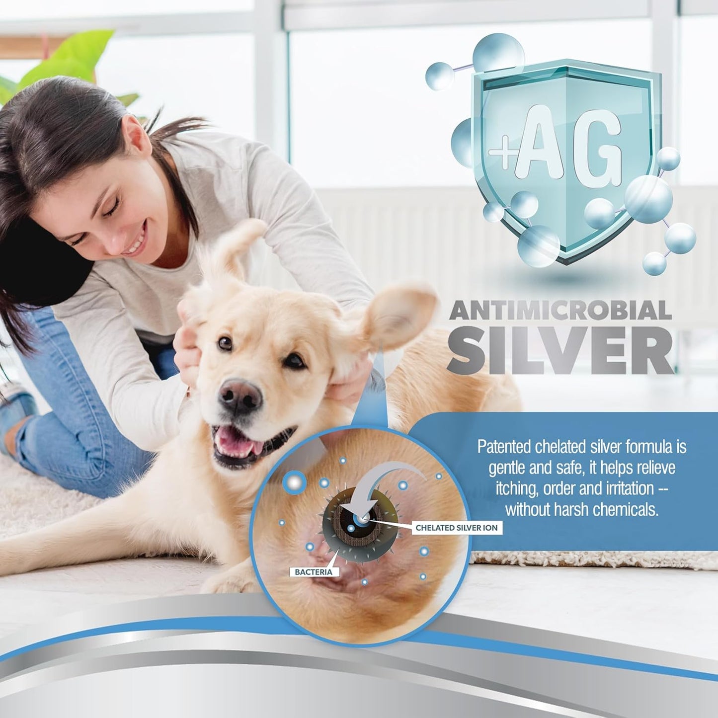 PetSilver Ear Cleaner for Dogs & Cats – Gentle Otic Rinse with Chelated Silver Formula – Supports Clear, Comfortable Ears – Easy to Use – Thoughtfully Made in The USA with Care – 8 fl oz
