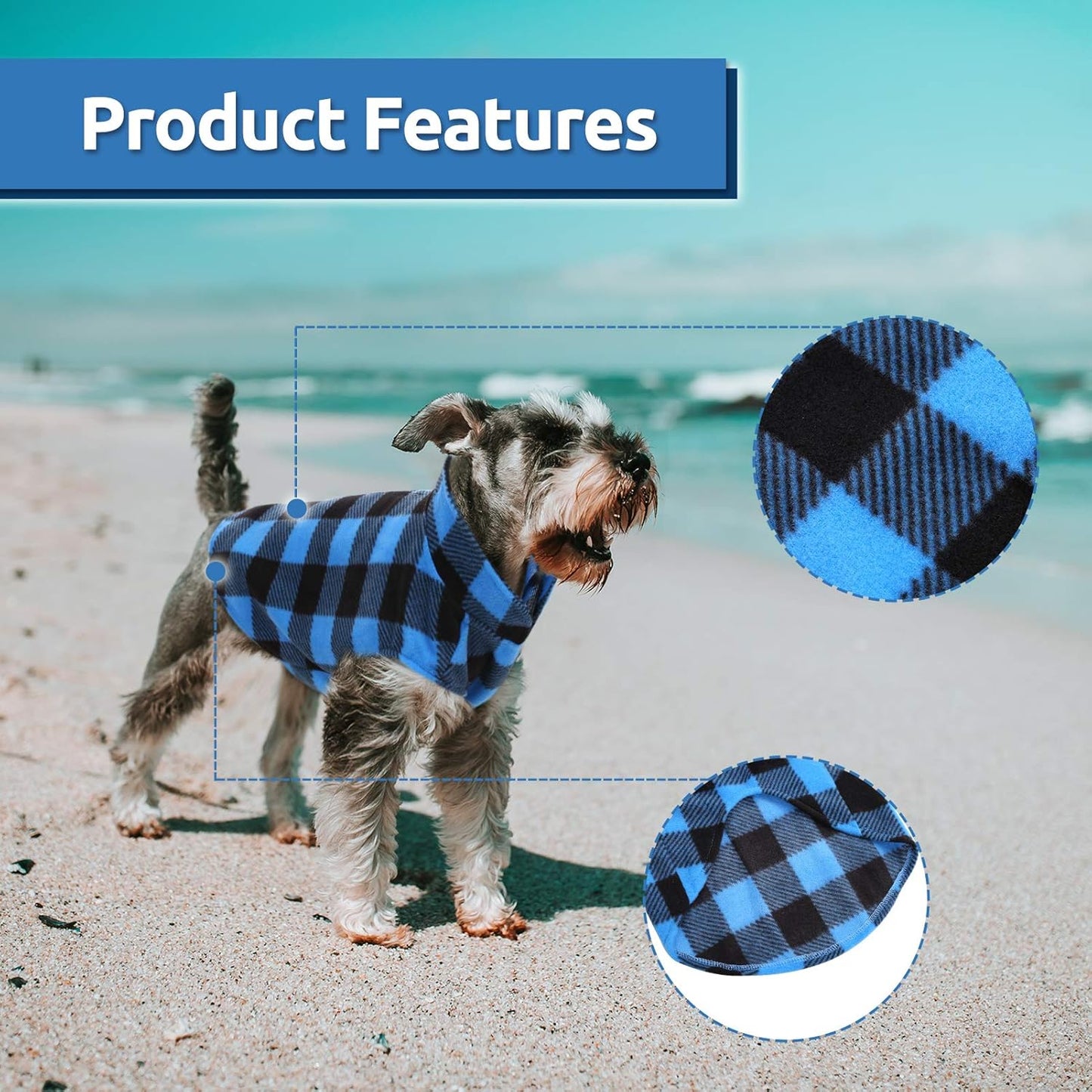 ASENKU Dog Plaid Shirt, Dog Sweater Plaid Reversible Doggie Vest Pets Clothes Pet Apparel for Small Medium Large Dogs, Blue, XXS