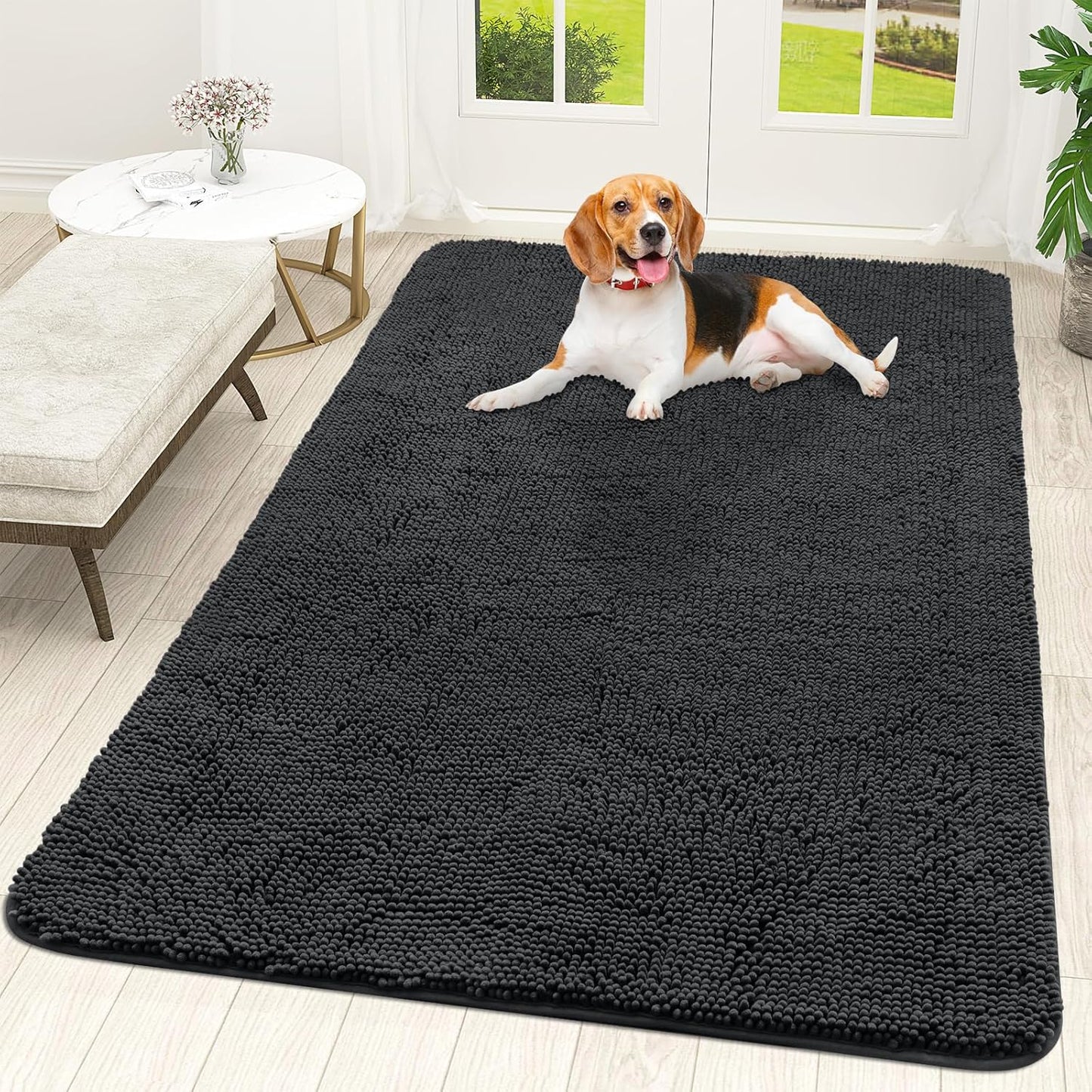 OLANLY Dog Door Mat for Muddy Paws 70x46, Absorbs Moisture and Dirt, Absorbent Non-Slip Washable Doormat, Quick Dry Chenille Mud Mat for Dogs, Entry Indoor Entryway Carpet for Inside Floor, Dark Grey