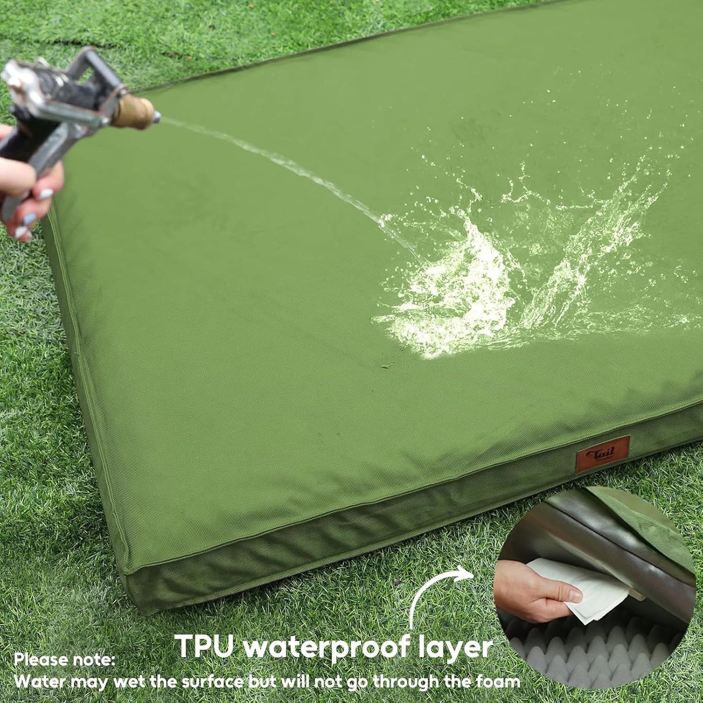 Outdoor Large Dog Bed, Waterproof Dog Bed for Large Dogs, Egg Crate Foam Pet Bed with Removable Washable Oxford Cooling Cover, Light Green