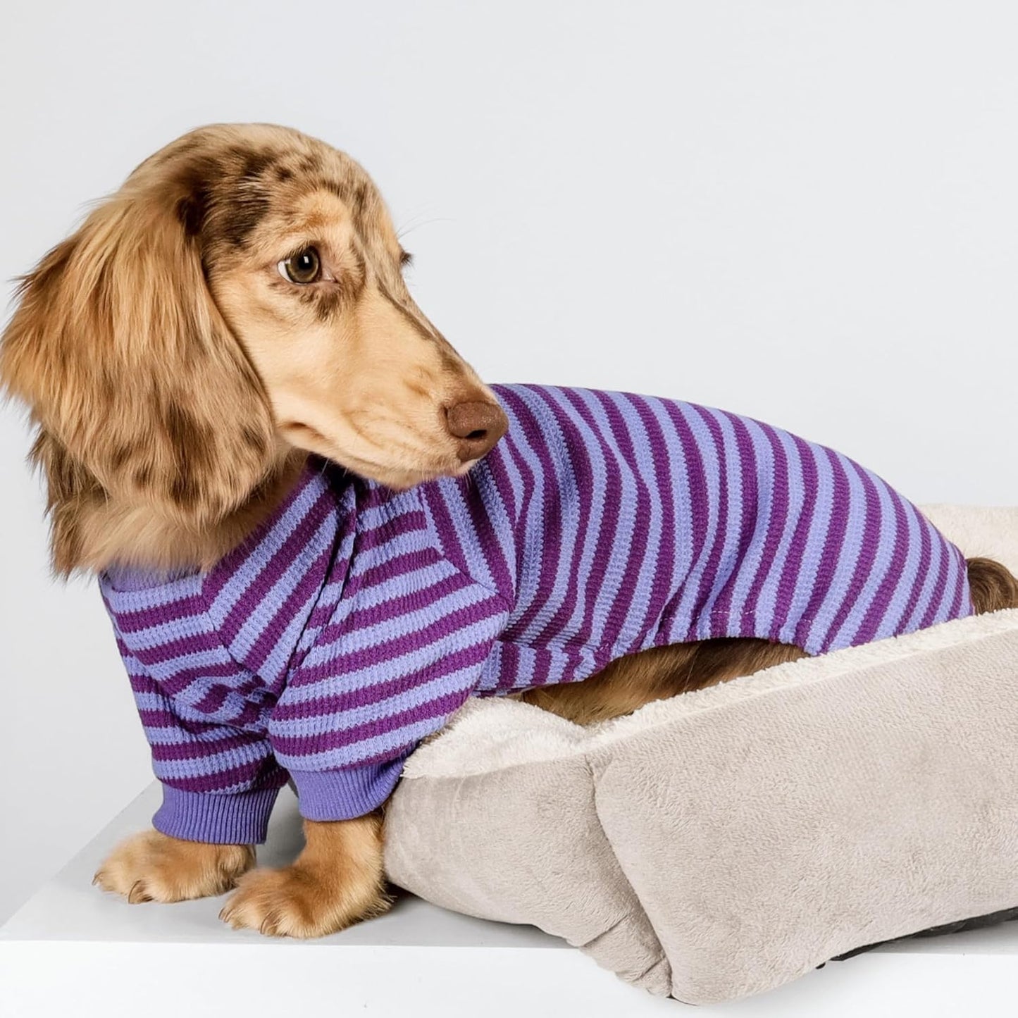 Fitwarm Purple and Violet Striped Dog Pajamas, Waffle Dog Clothes for Small Dogs Girl Boy, Puppy Onesie with Feet, Pet Cat Outfit, XL