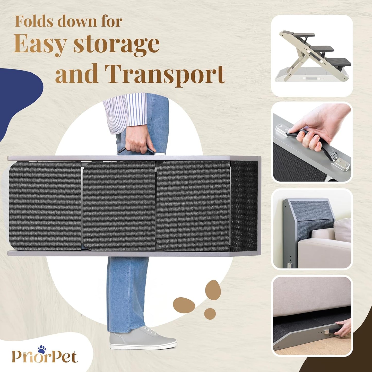 Dog Steps for Bed & Couch 2-in-1 Dog Stairs/Ramp - Height Adjustable Dog Ramp for Couch 7” - 20” - Pet Stairs, Dog Stairs for Small Dogs - Easy to Move Pet Steps with Landing Platform, Gray