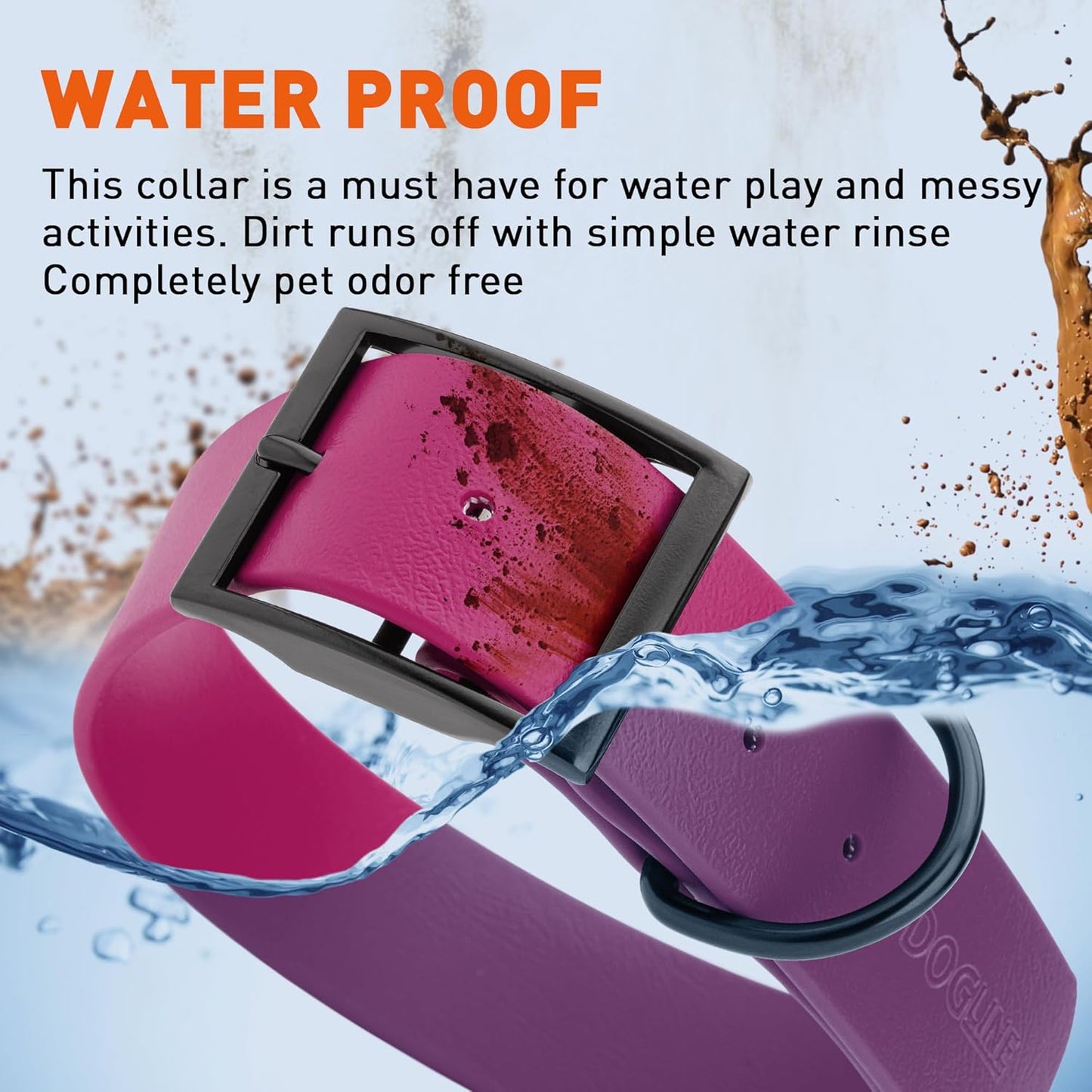 Dogline Biothane Waterproof Dog Collar Strong Coated Nylon Webbing with Black Hardware Odor- Proof for Easy Care Easy to Clean High Performance Fits Small Medium or Large Dogs, Magenta Pink