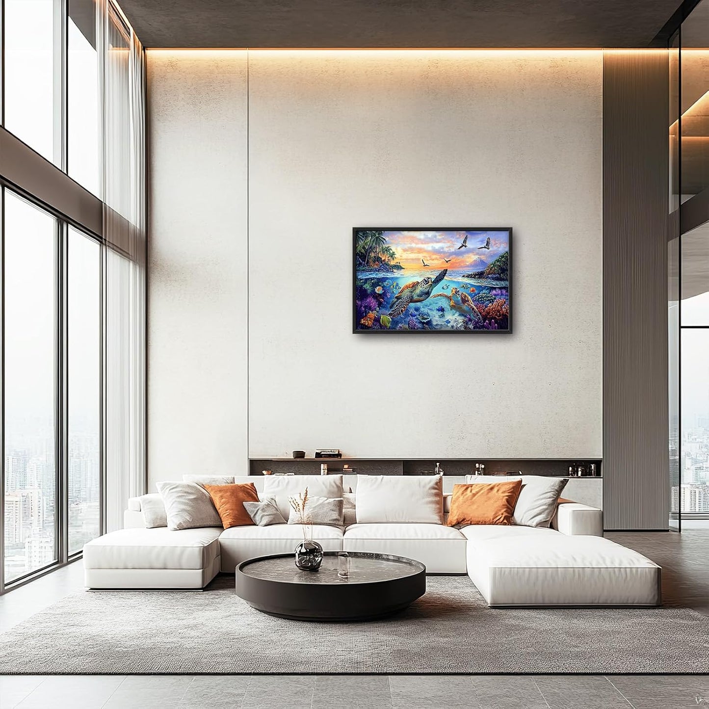 Framed Large Sea Turtle Wall Art for Living Room, Oversized Ocean Turtle Wall Decor Seascape Underwater Marine Life Canvas Painting Home Decoration for Living Room Bedroom Office 36"x24"